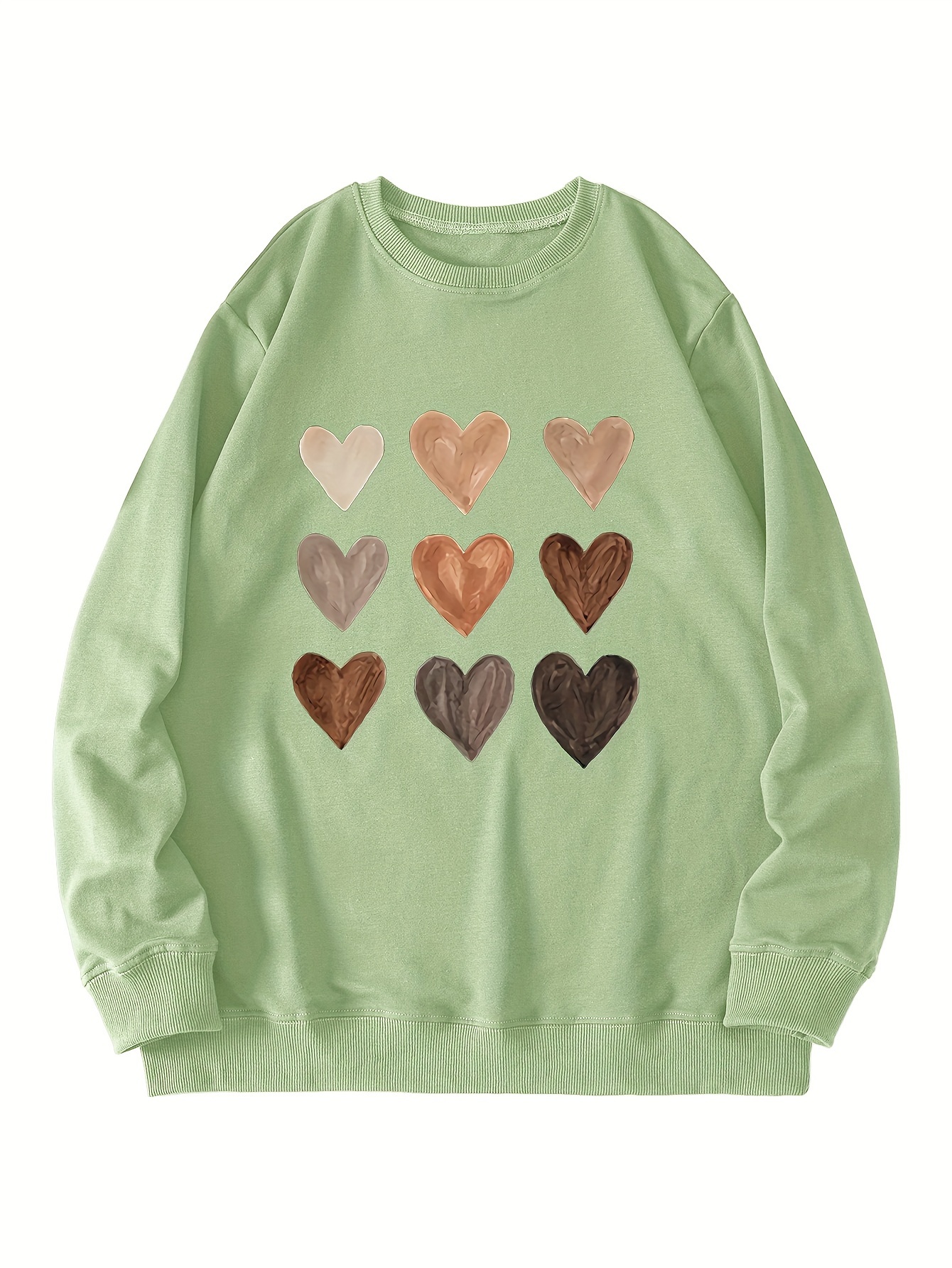 heart print crew neck sweatshirt casual long sleeve drop shoulder sweatshirt womens clothing details 3