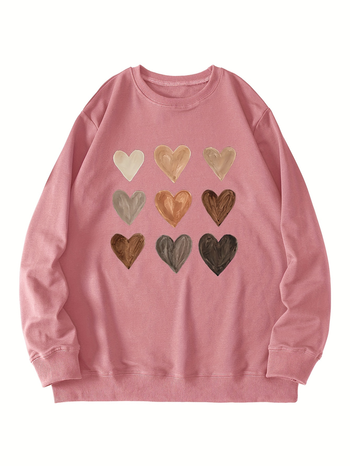 heart print crew neck sweatshirt casual long sleeve drop shoulder sweatshirt womens clothing details 8