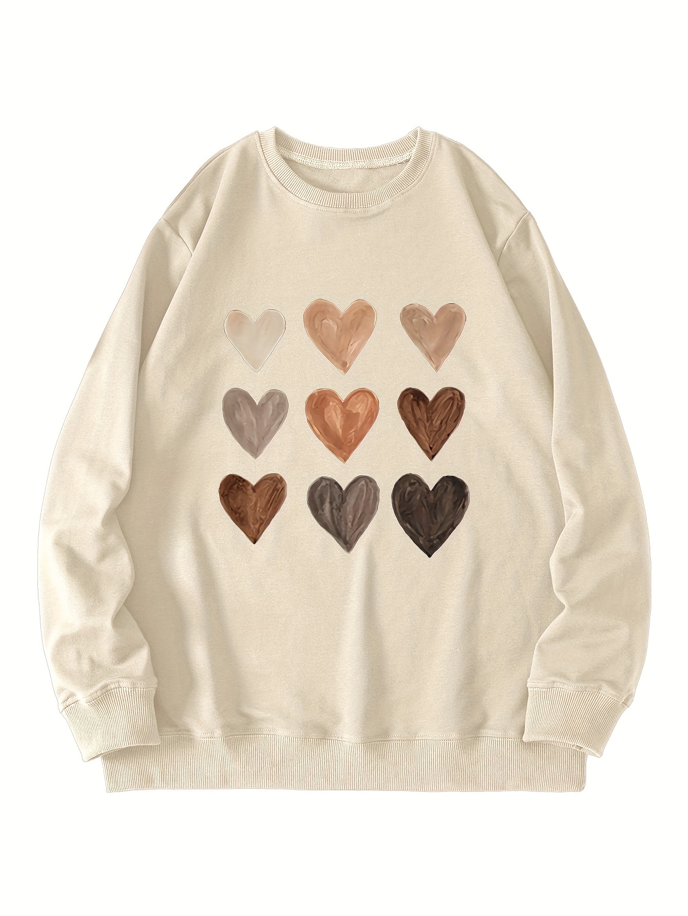 heart print crew neck sweatshirt casual long sleeve drop shoulder sweatshirt womens clothing details 13