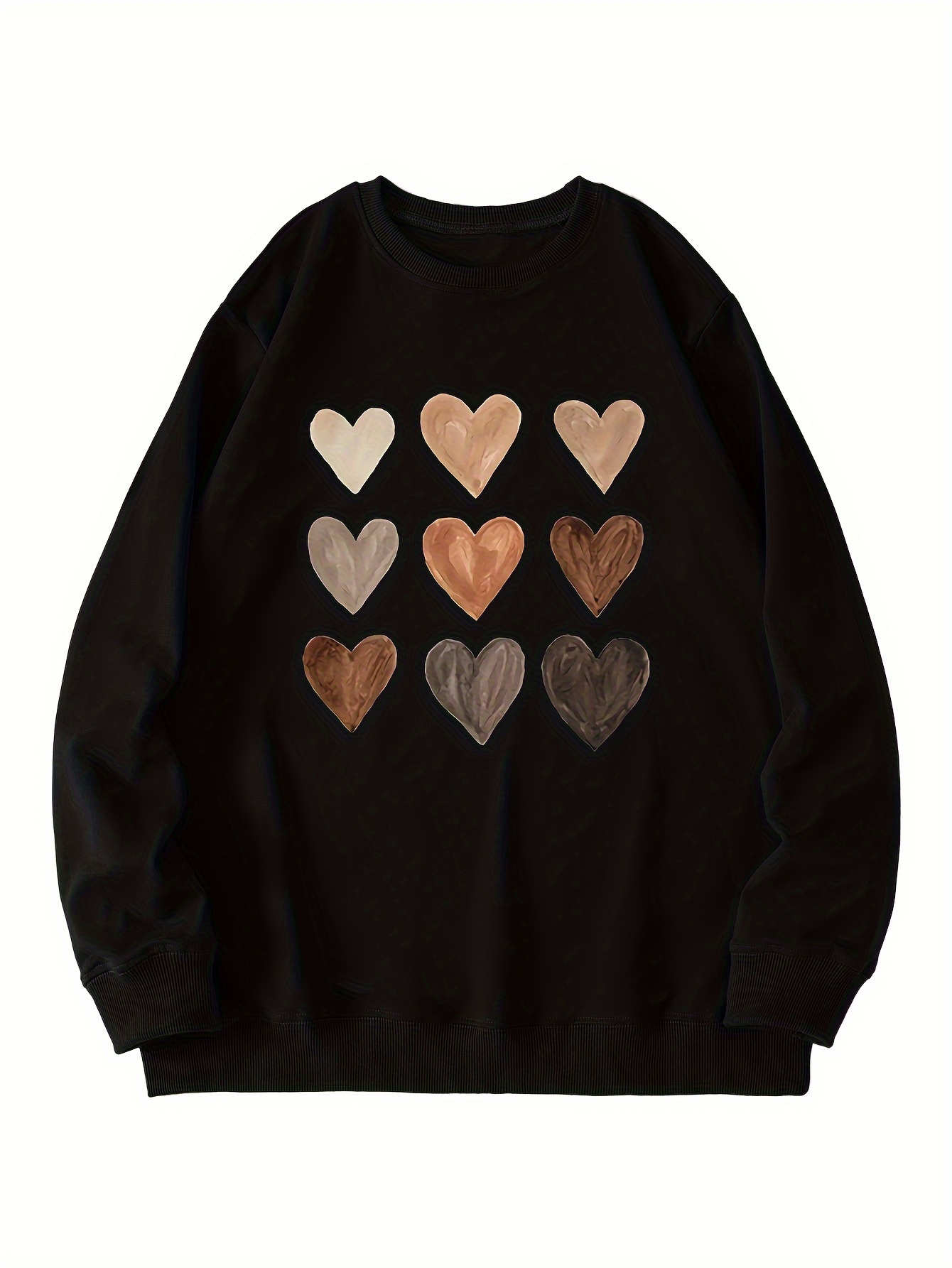 heart print crew neck sweatshirt casual long sleeve drop shoulder sweatshirt womens clothing details 18