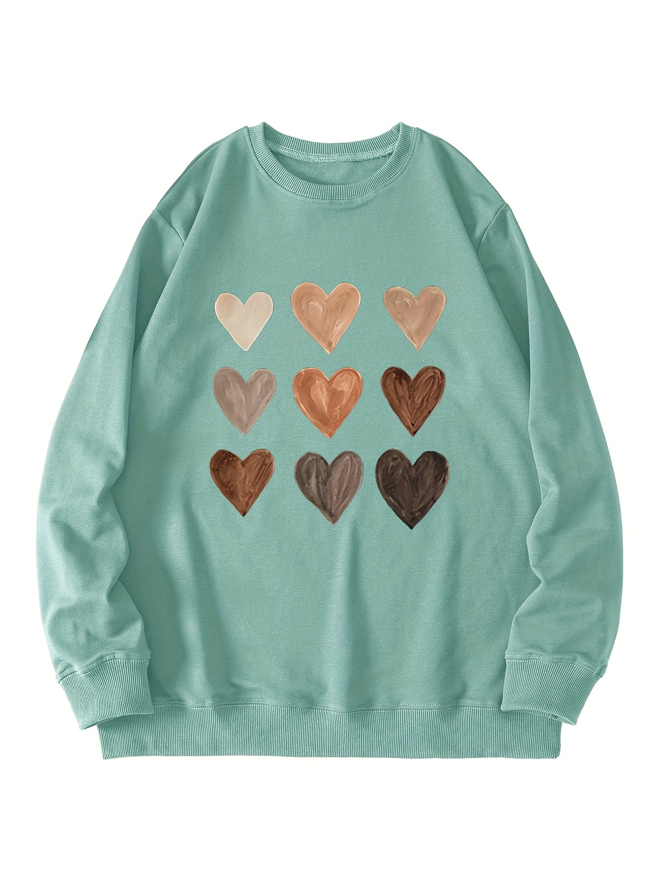 heart print crew neck sweatshirt casual long sleeve drop shoulder sweatshirt womens clothing details 23