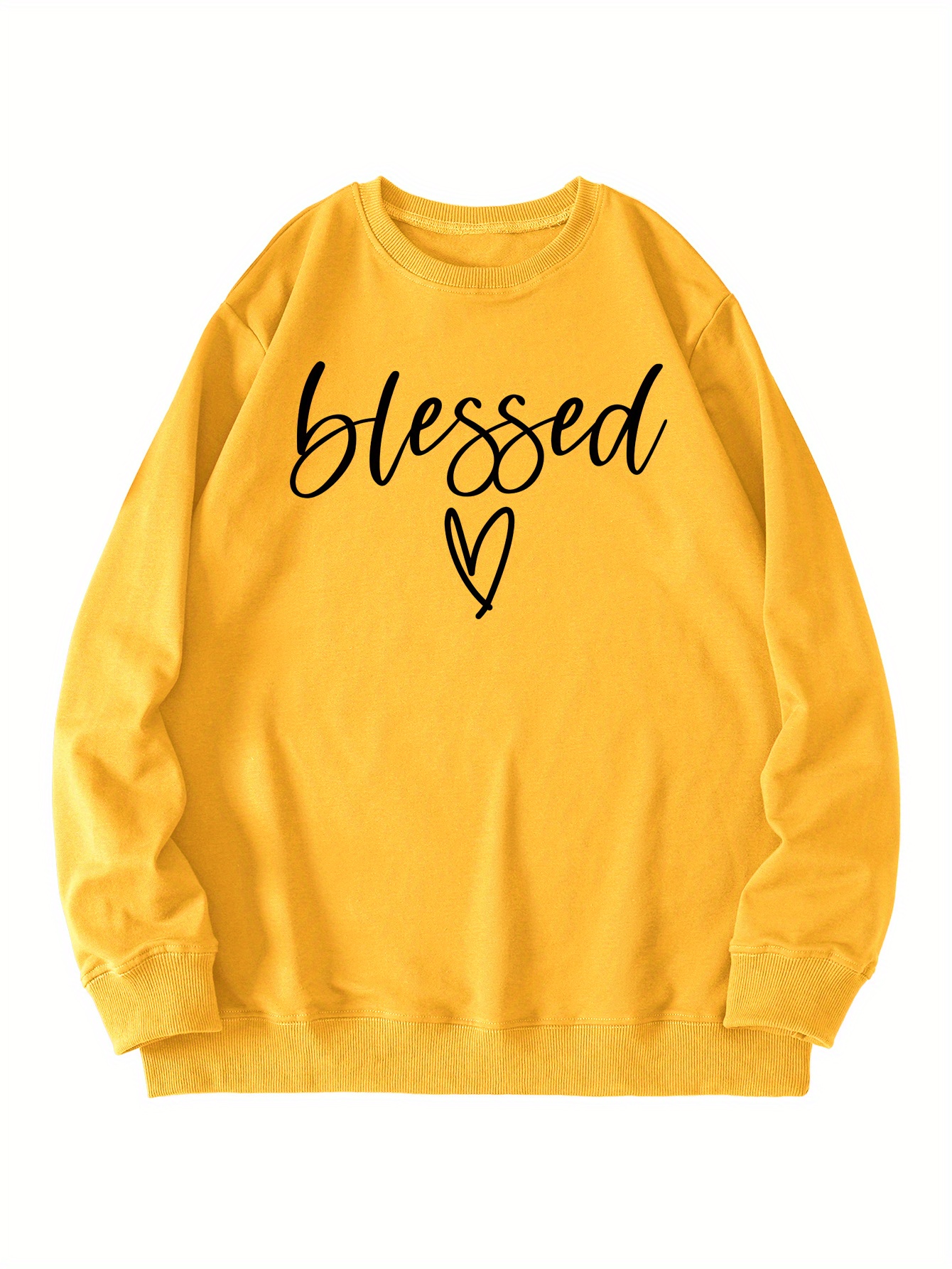 blessed print crew neck sweatshirt casual long sleeve loose sweatshirt womens clothing details 2