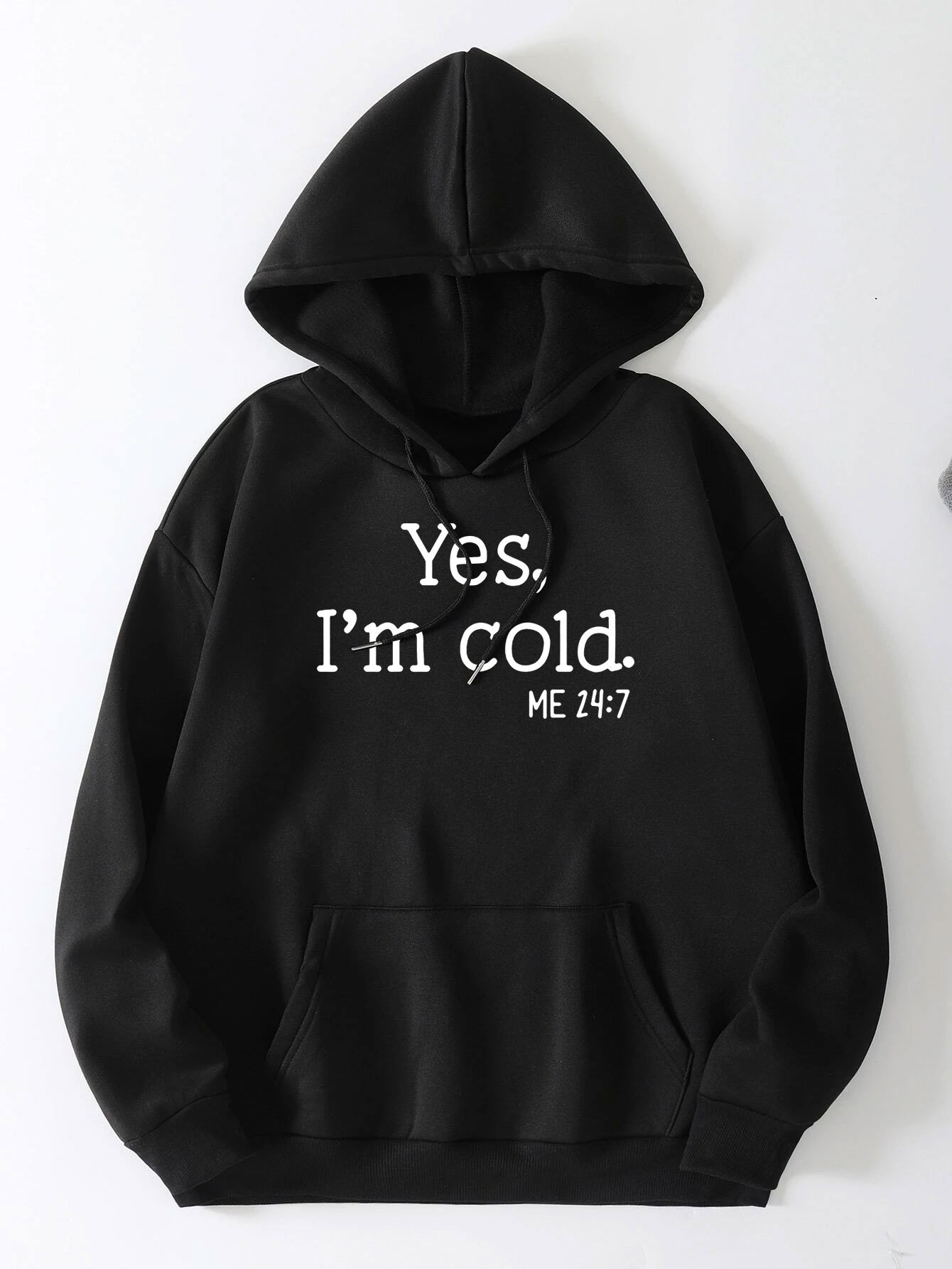 yes im cold letter graphic hoodies long sleeve casual everyday kangaroo pullover tee shirt womens clothing details 11