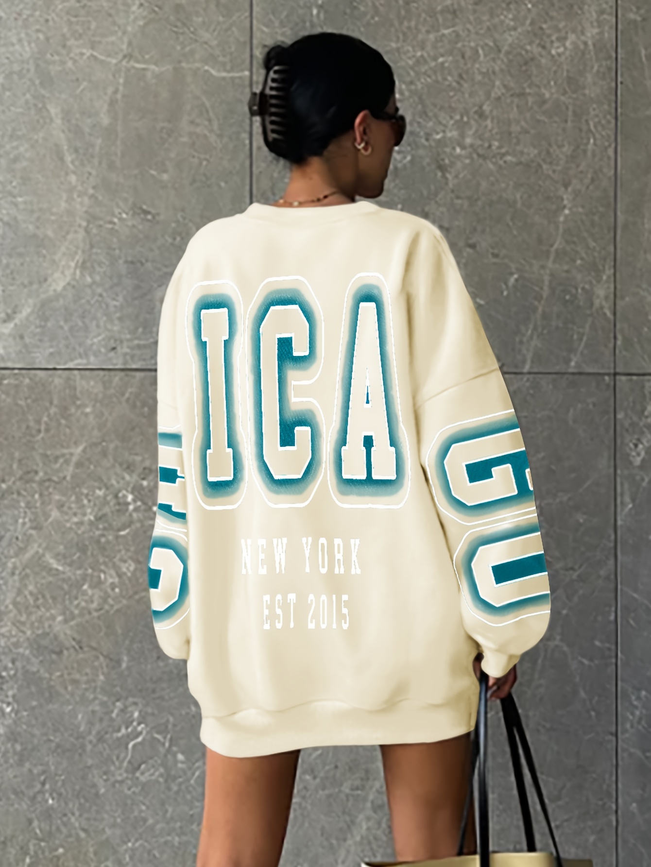 letter print drop shoulder sweatshirt casual long sleeve crew neck sweatshirt for fall winter womens clothing details 18