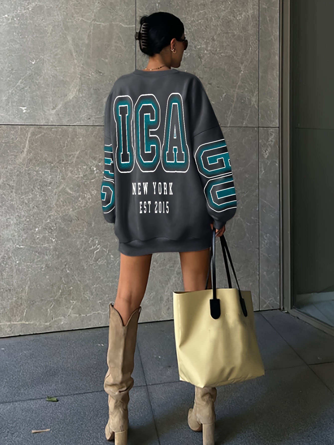 letter print drop shoulder sweatshirt casual long sleeve crew neck sweatshirt for fall winter womens clothing details 39