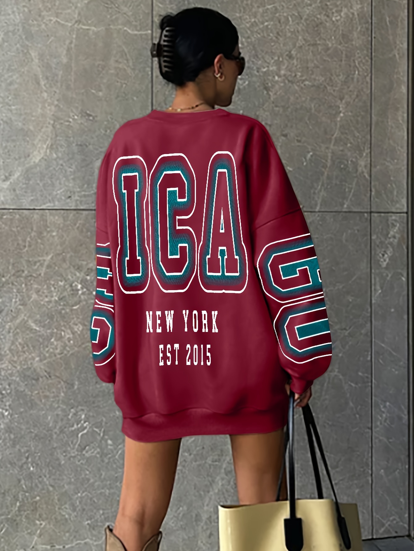 letter print drop shoulder sweatshirt casual long sleeve crew neck sweatshirt for fall winter womens clothing details 59