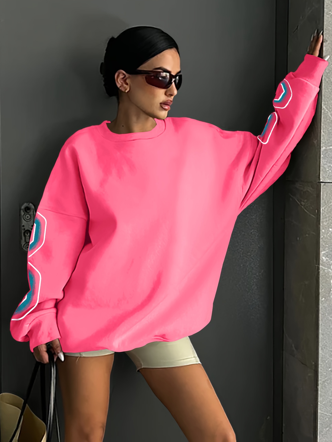 letter print drop shoulder sweatshirt casual long sleeve crew neck sweatshirt for fall winter womens clothing details 62