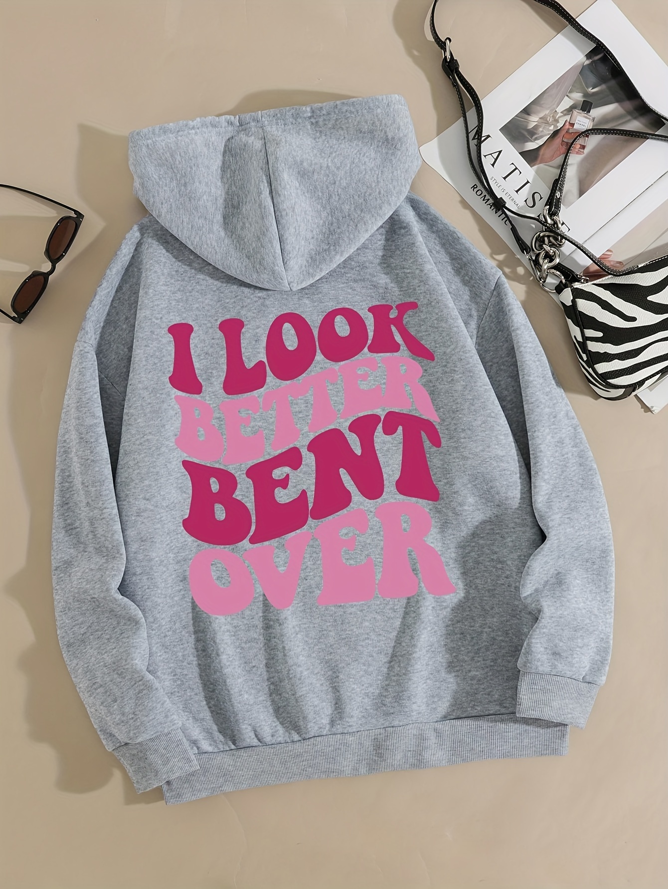 cartoon letter print cute hoodie casual drawstring kangaroo pocket hoodies sweatshirt womens clothing details 7