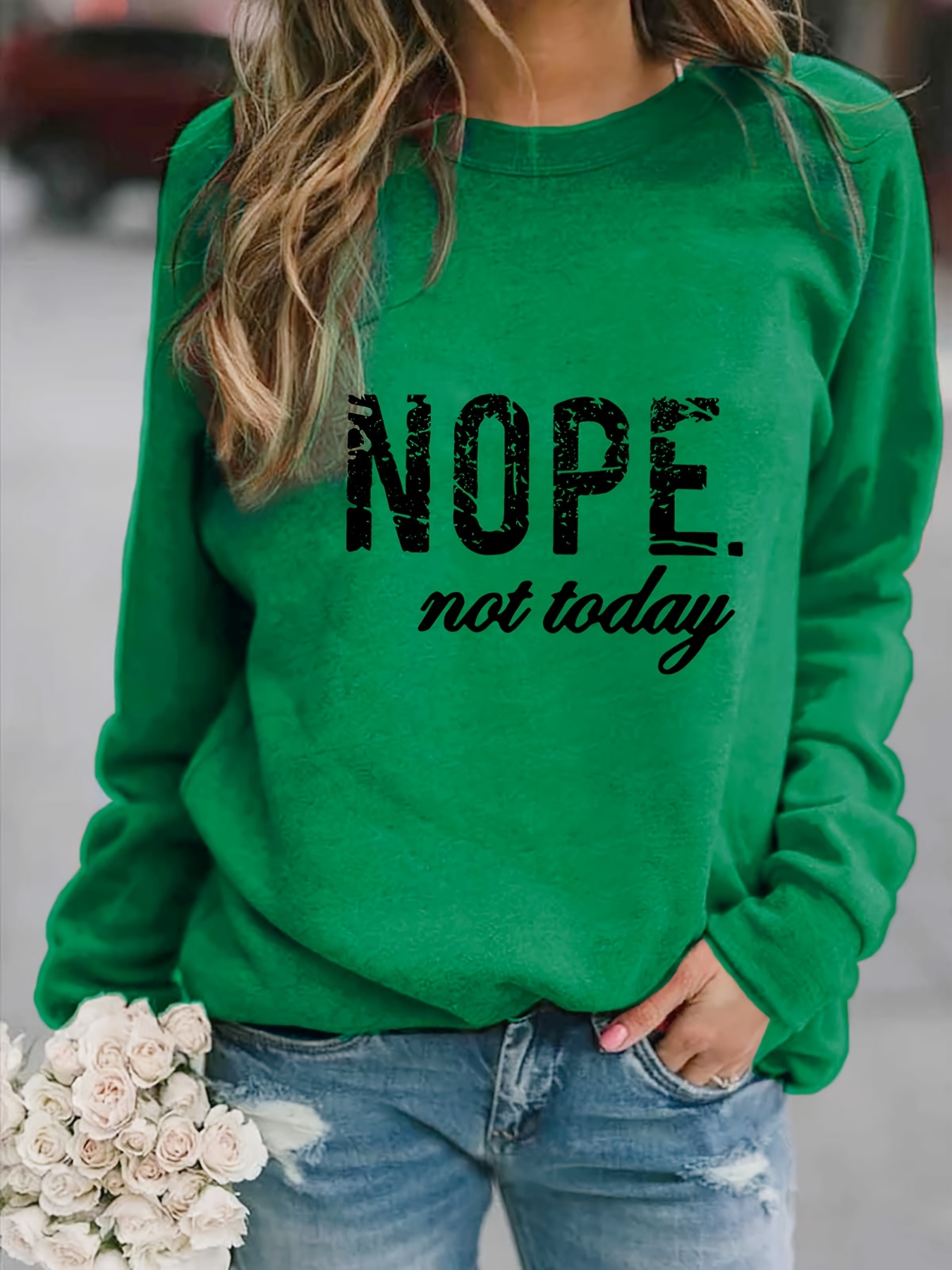 nope not today print sweatshirt long sleeve crew neck casual sweatshirt for spring fall womens clothing details 0