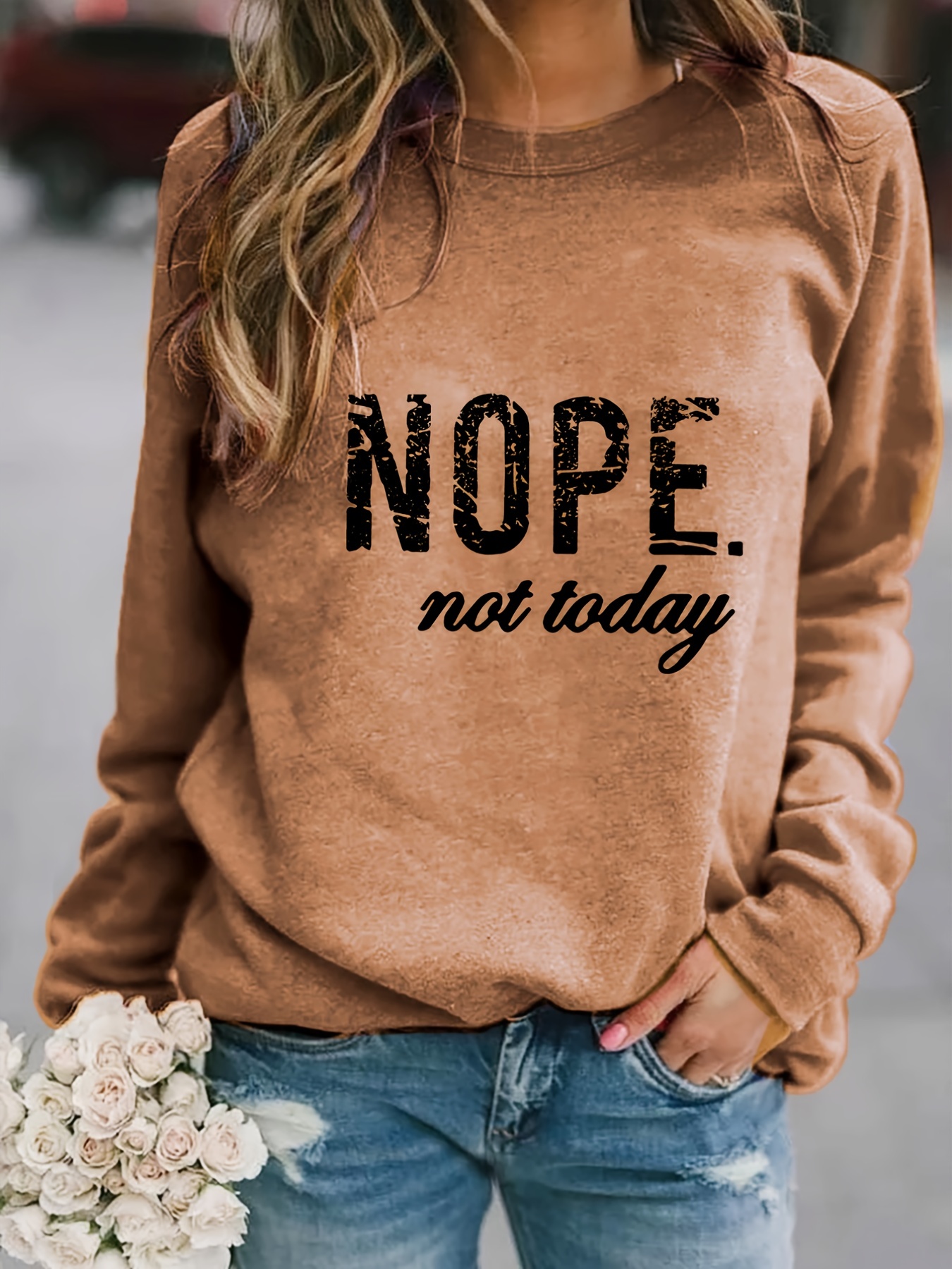 nope not today print sweatshirt long sleeve crew neck casual sweatshirt for spring fall womens clothing details 5