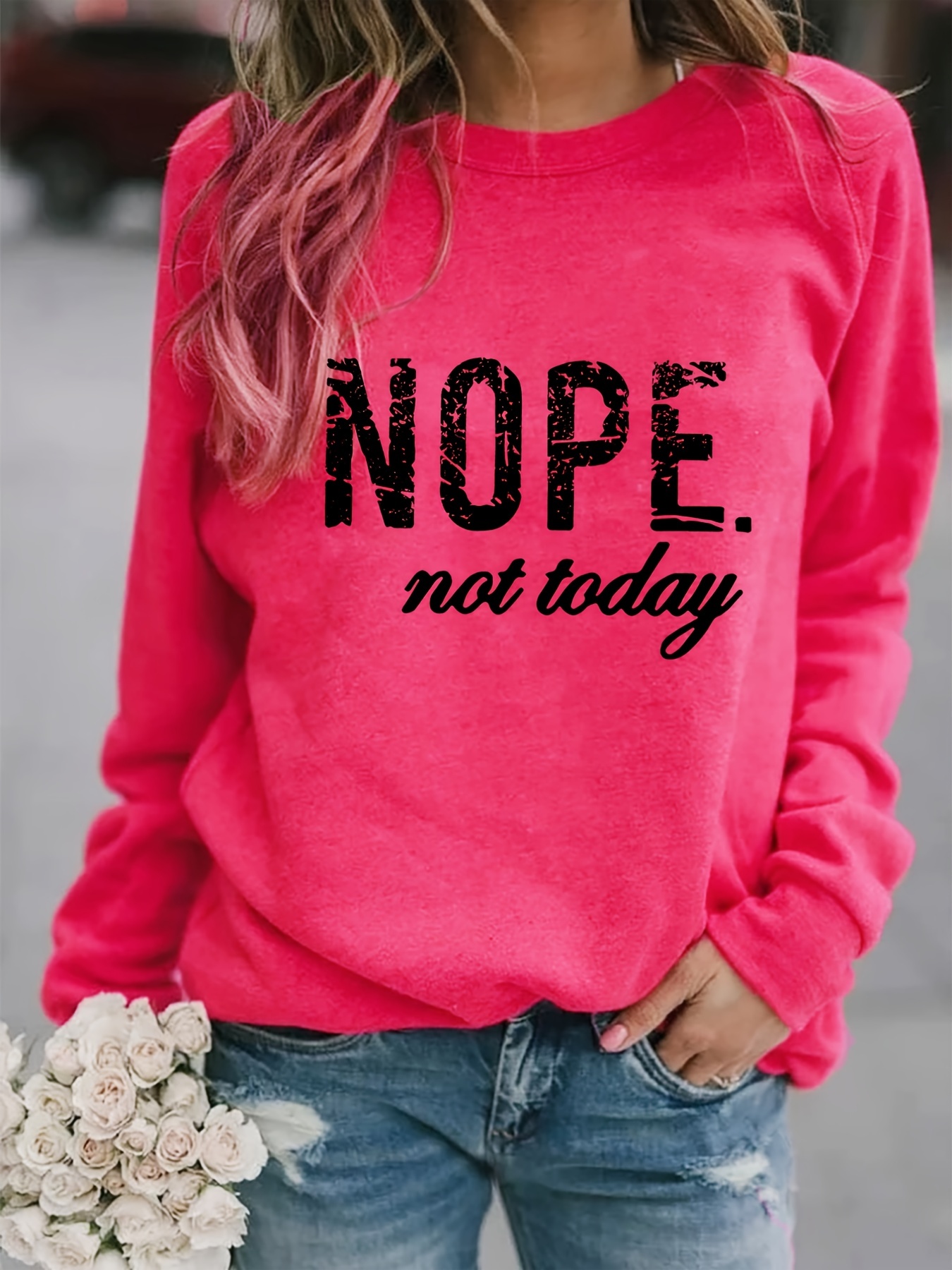 nope not today print sweatshirt long sleeve crew neck casual sweatshirt for spring fall womens clothing details 10