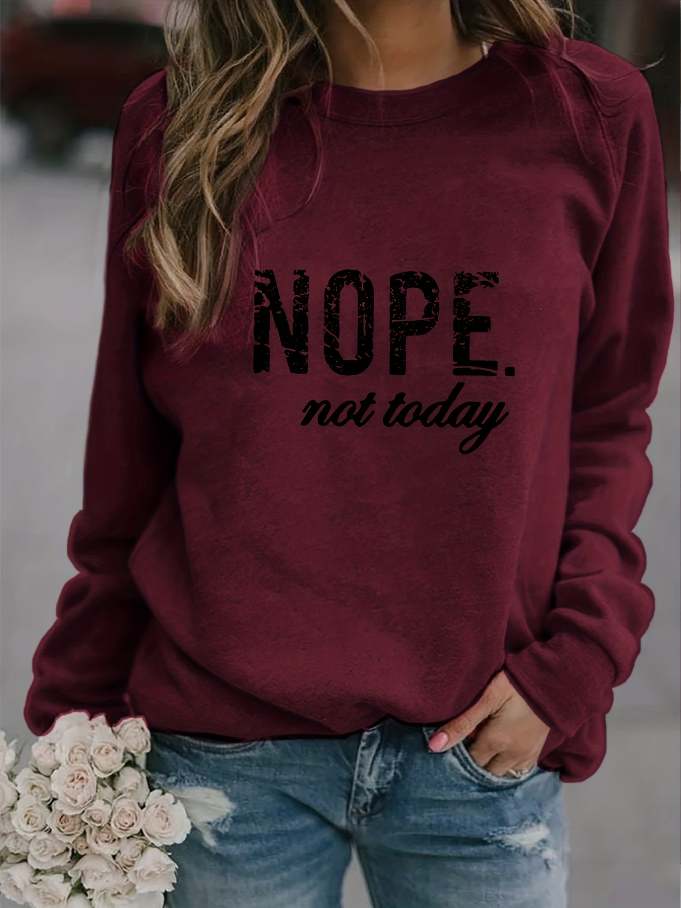 nope not today print sweatshirt long sleeve crew neck casual sweatshirt for spring fall womens clothing details 15