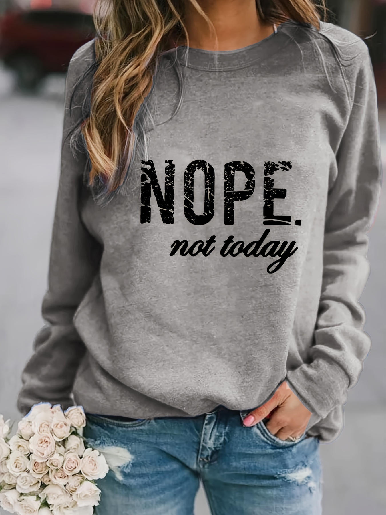 nope not today print sweatshirt long sleeve crew neck casual sweatshirt for spring fall womens clothing details 20