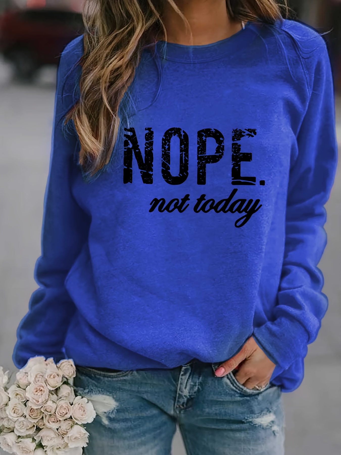 nope not today print sweatshirt long sleeve crew neck casual sweatshirt for spring fall womens clothing details 26