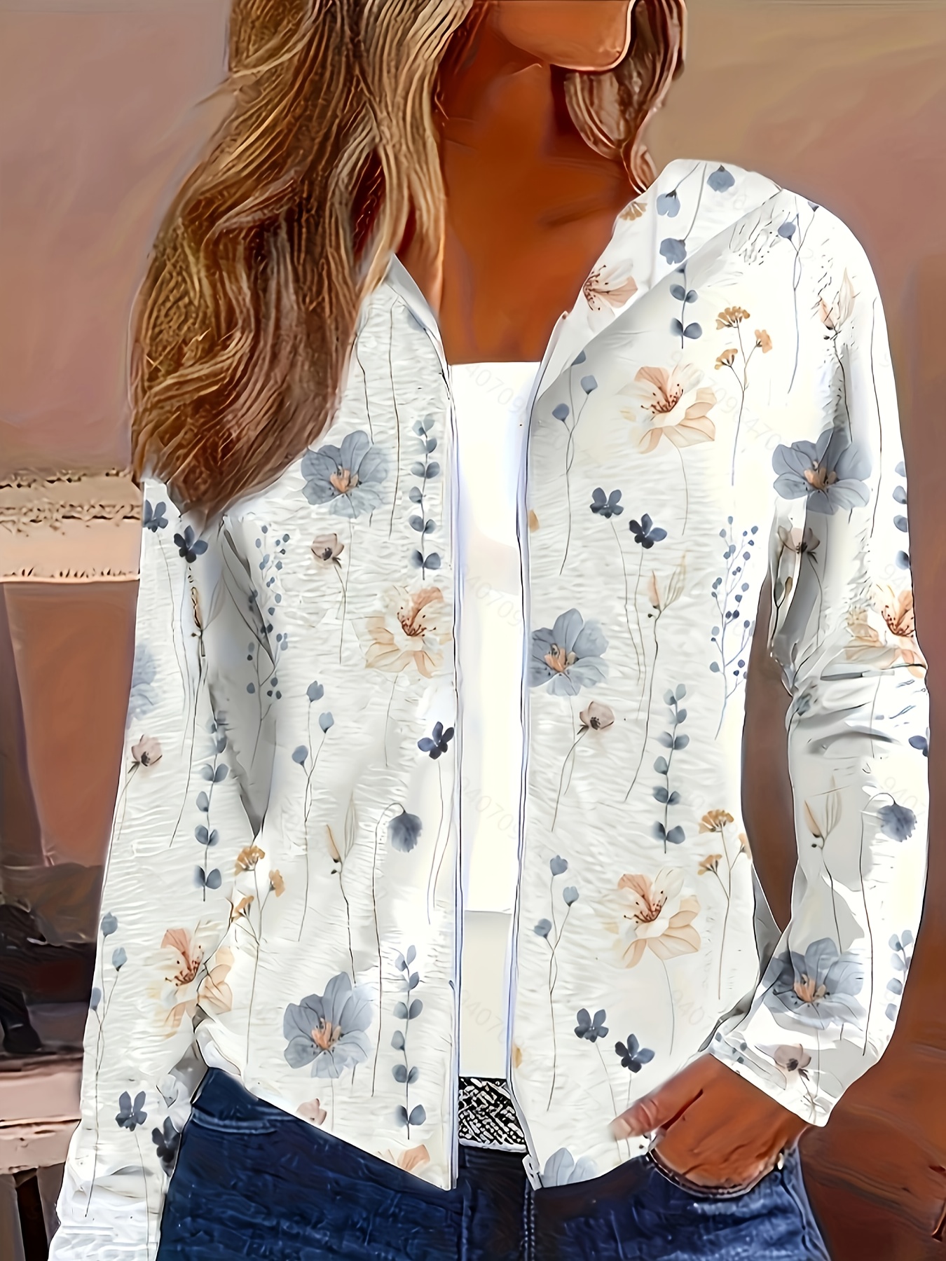 floral print zip up hoodie casual long sleeve hoodies sweatshirt womens clothing details 0