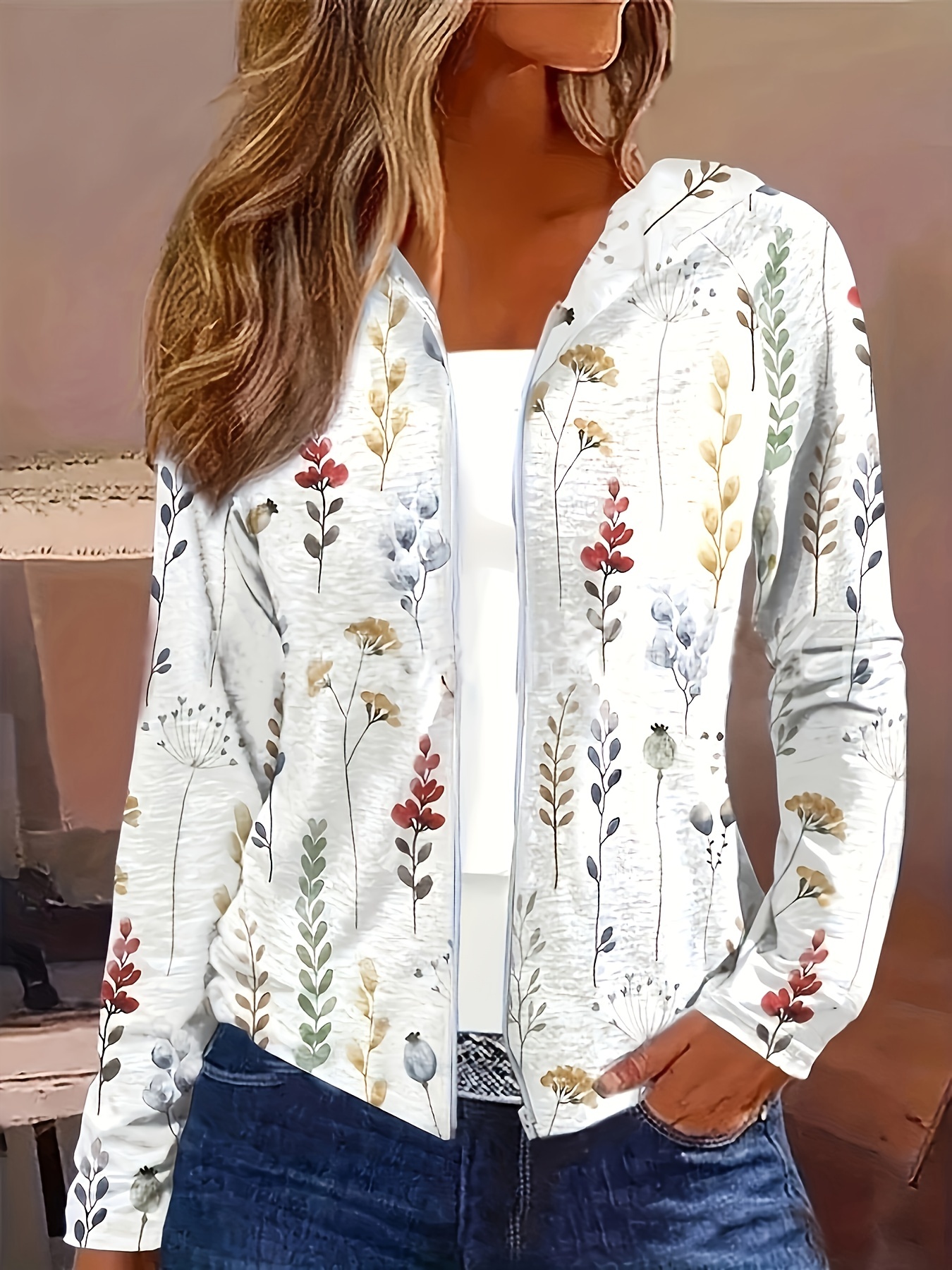 floral print zip up hoodie casual long sleeve hoodies sweatshirt womens clothing details 5