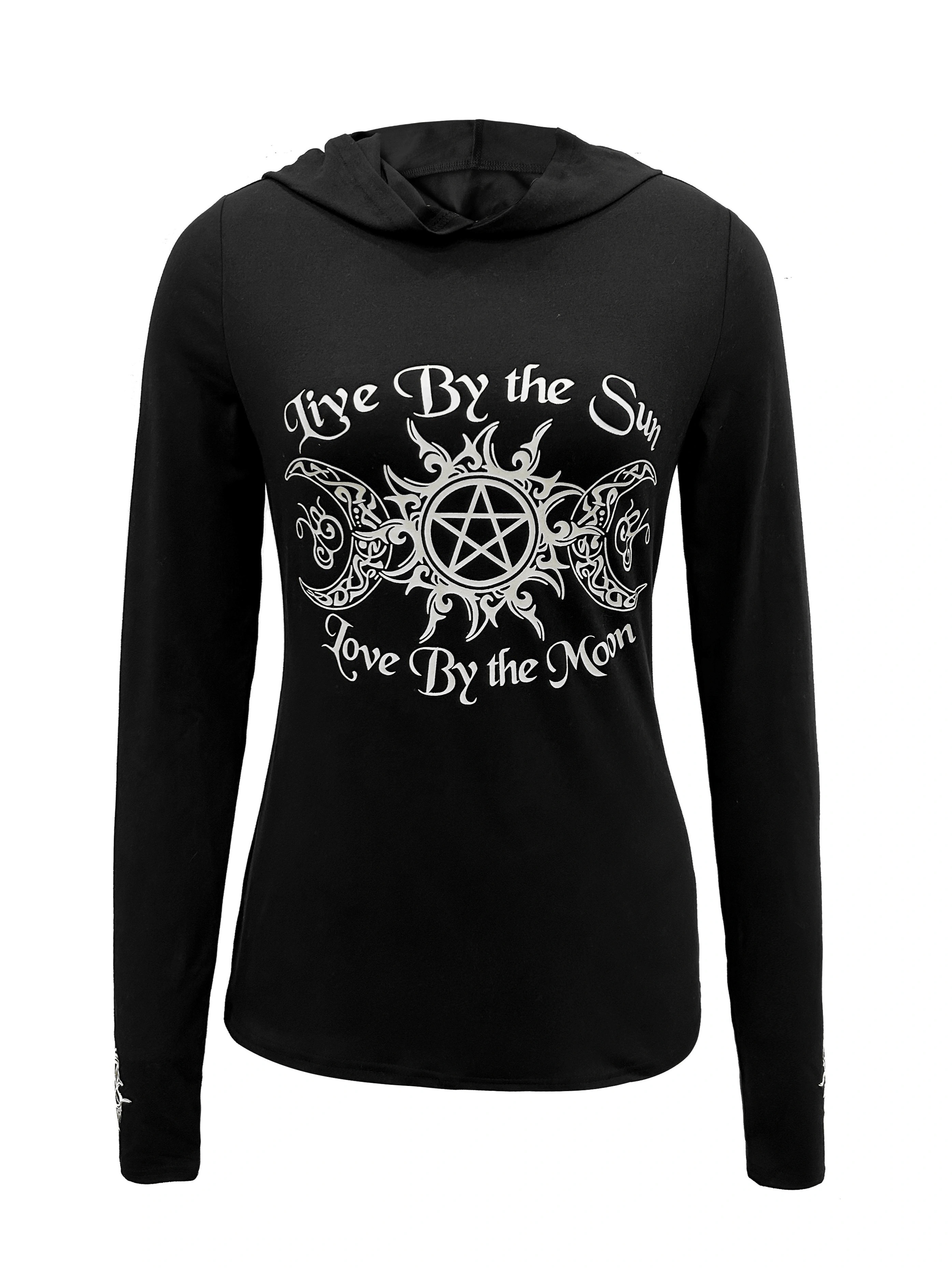 gothic graphic print hoodie casual long sleeve hoodies for spring fall womens clothing details 2