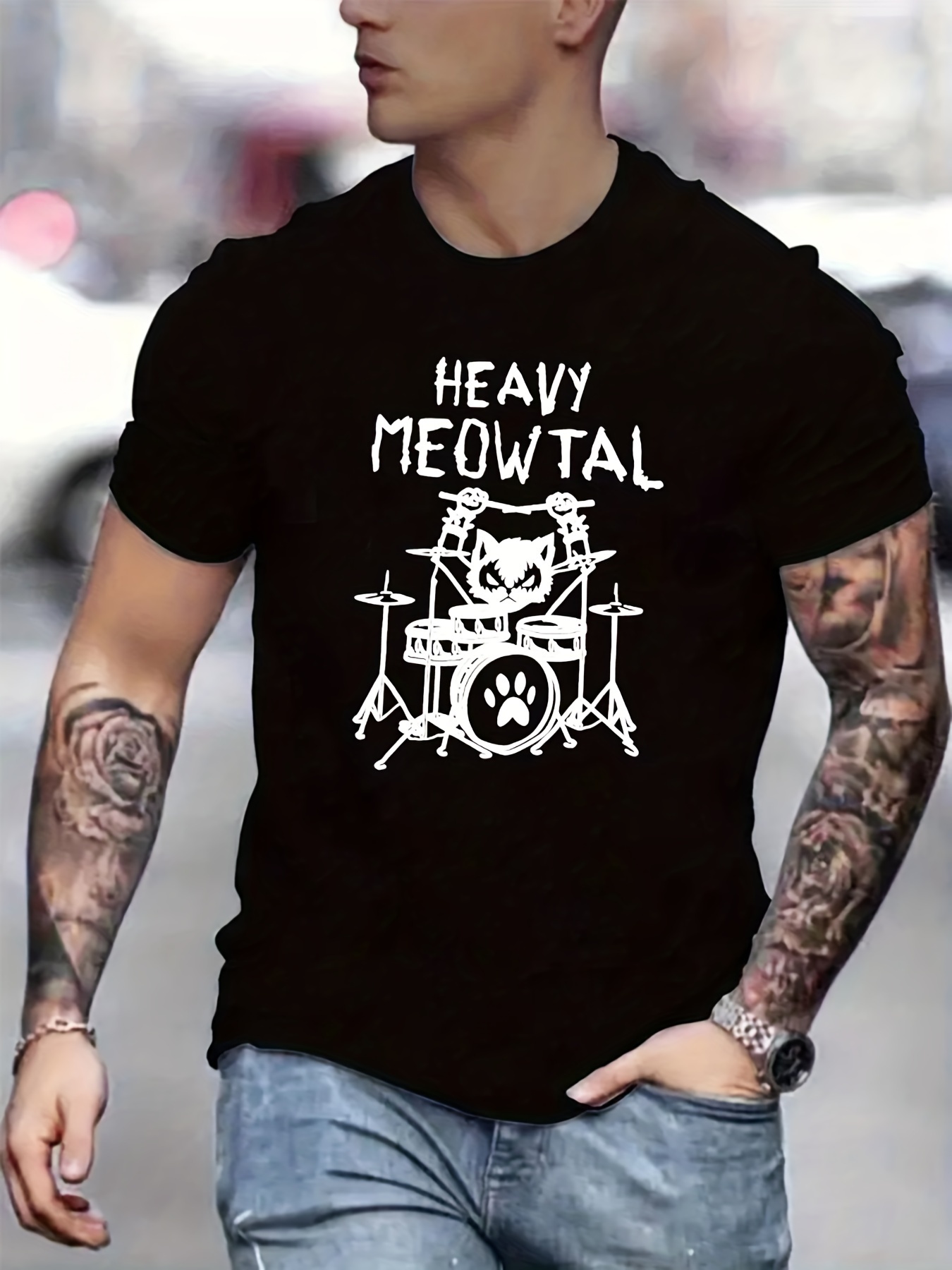 heavy meowtal print t shirt tees for men casual short sleeve t shirt for summer details 11