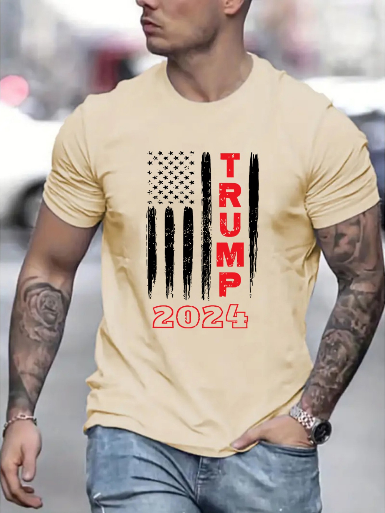 trump 2024 graphic print mens creative top casual short sleeve crew neck t shirt mens clothing for summer outdoor details 10