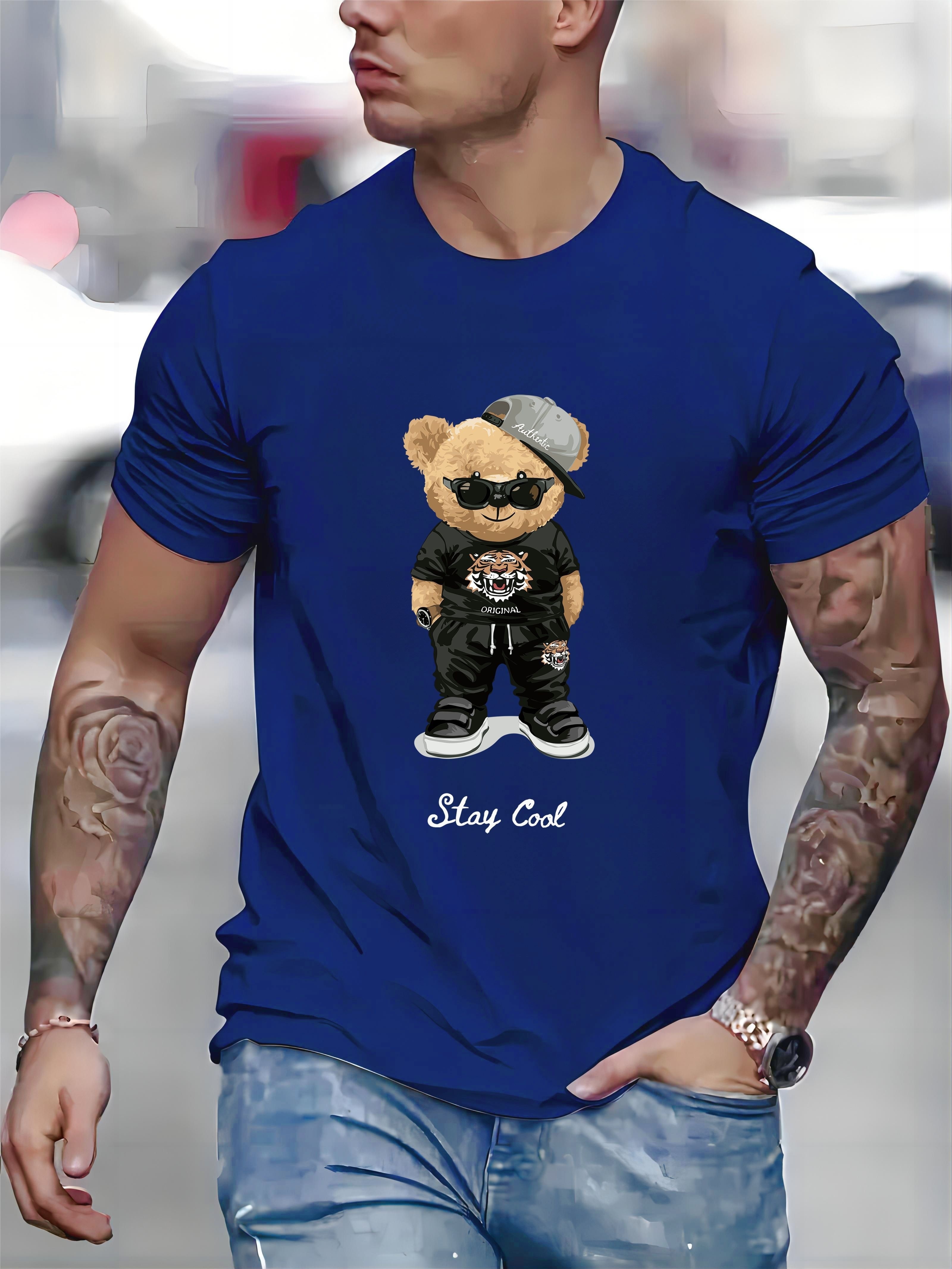 cool bear print mens graphic t shirt casual comfy tees for summer mens clothing details 10