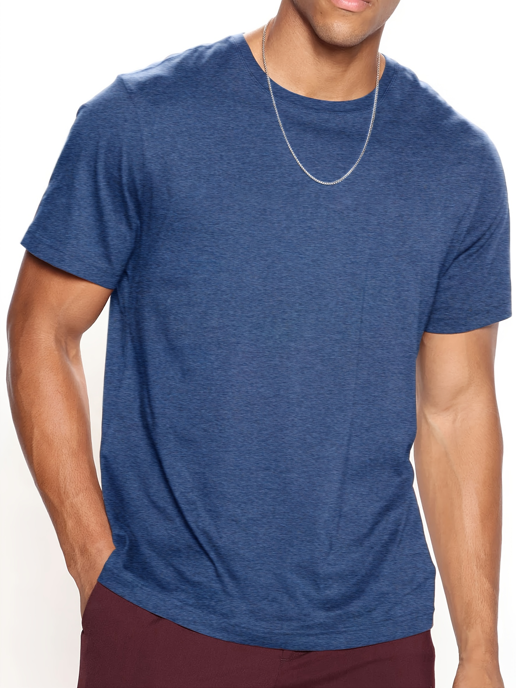 casual solid color mens short sleeve round neck daily t shirt for summer tops as gifts details 0