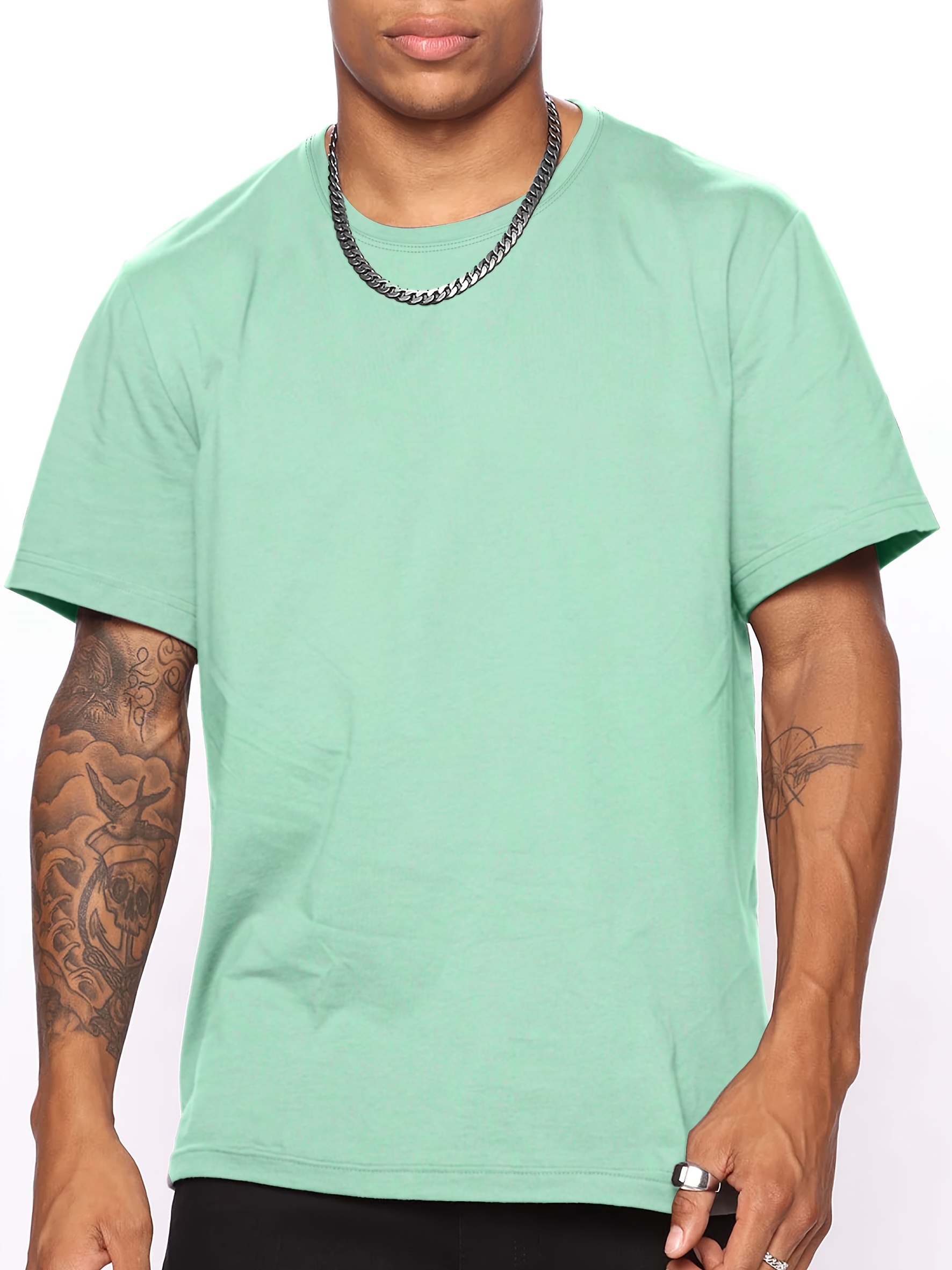 casual solid color mens short sleeve round neck daily t shirt for summer tops as gifts details 7