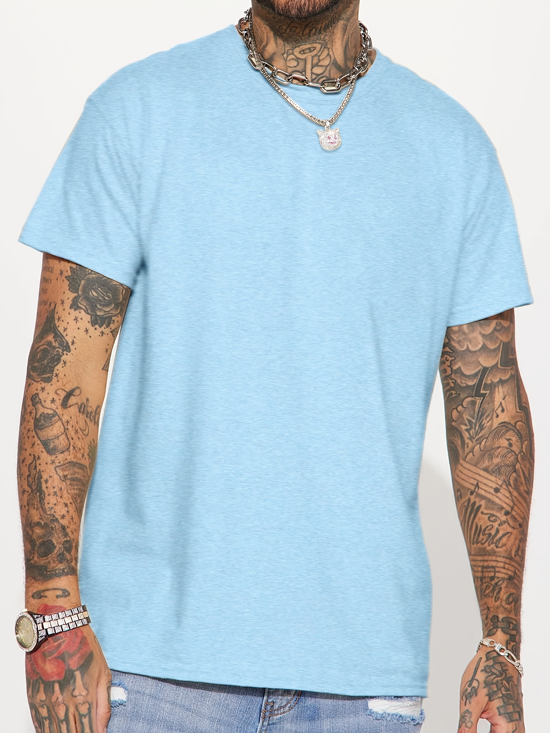 casual solid color mens short sleeve round neck daily t shirt for summer tops as gifts details 28