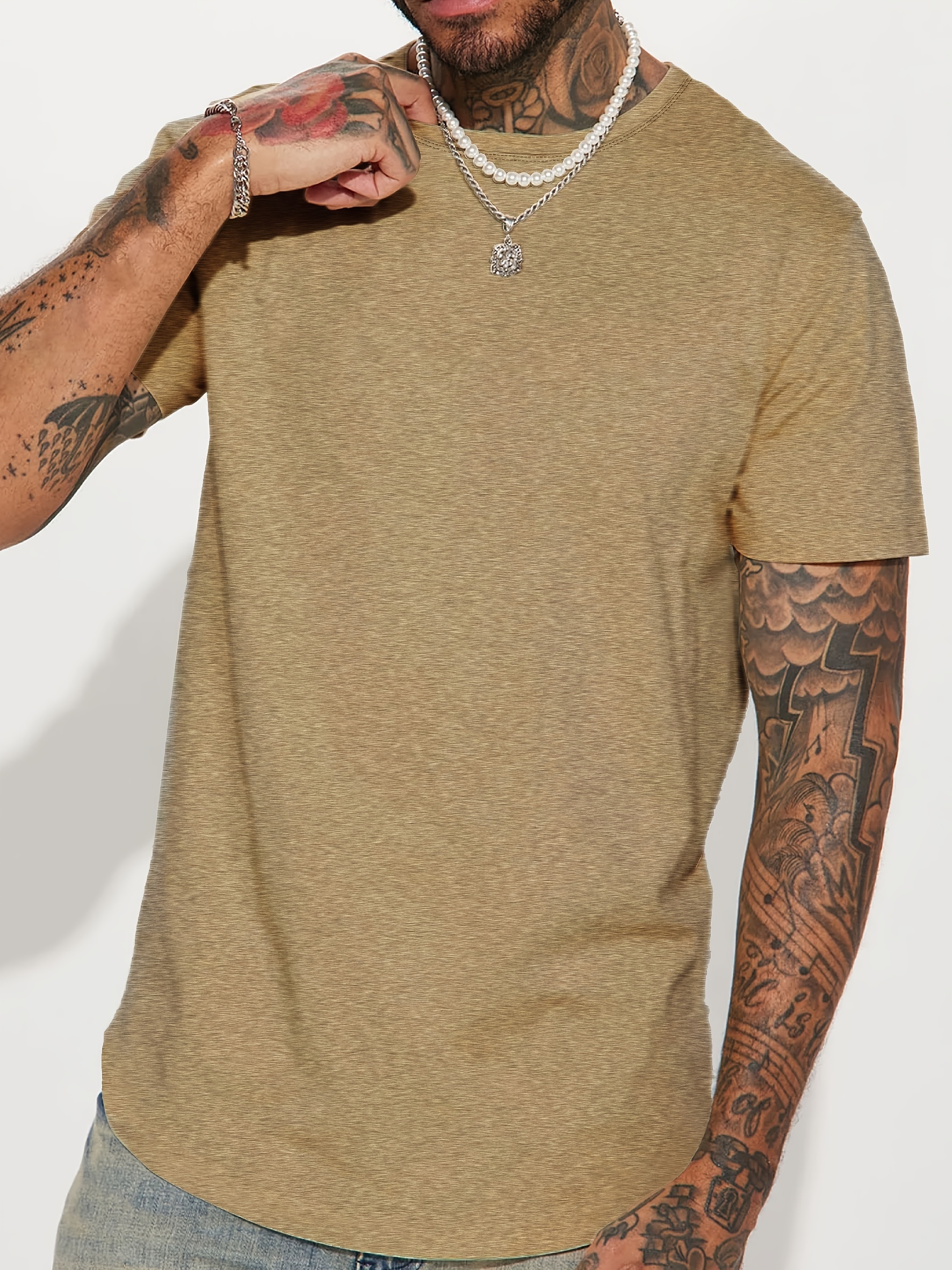 casual solid color mens short sleeve round neck daily t shirt for summer tops as gifts details 53