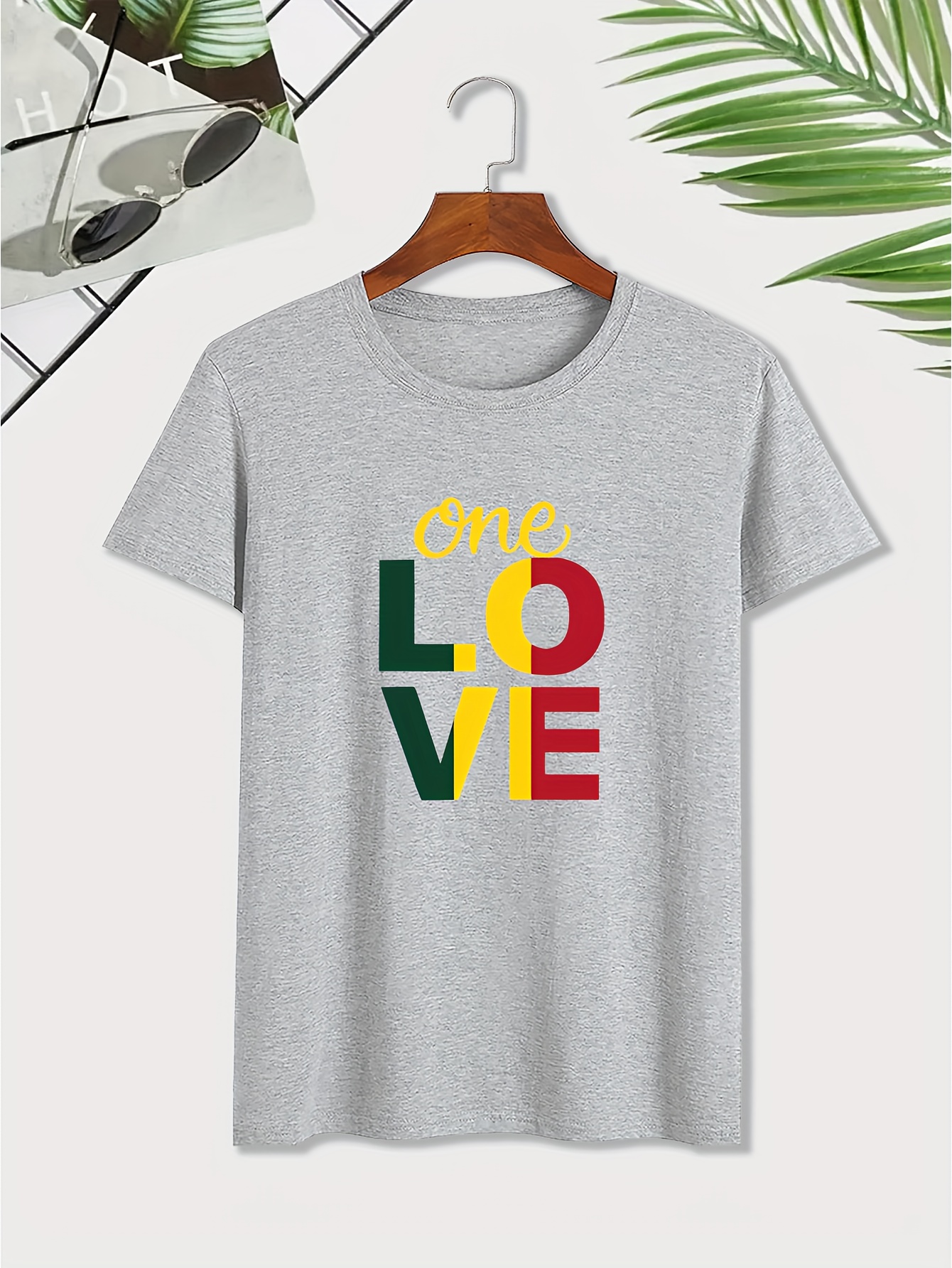 one love graphic mens short sleeve t shirt comfy stretchy trendy tees for summer casual daily style fashion clothing details 0