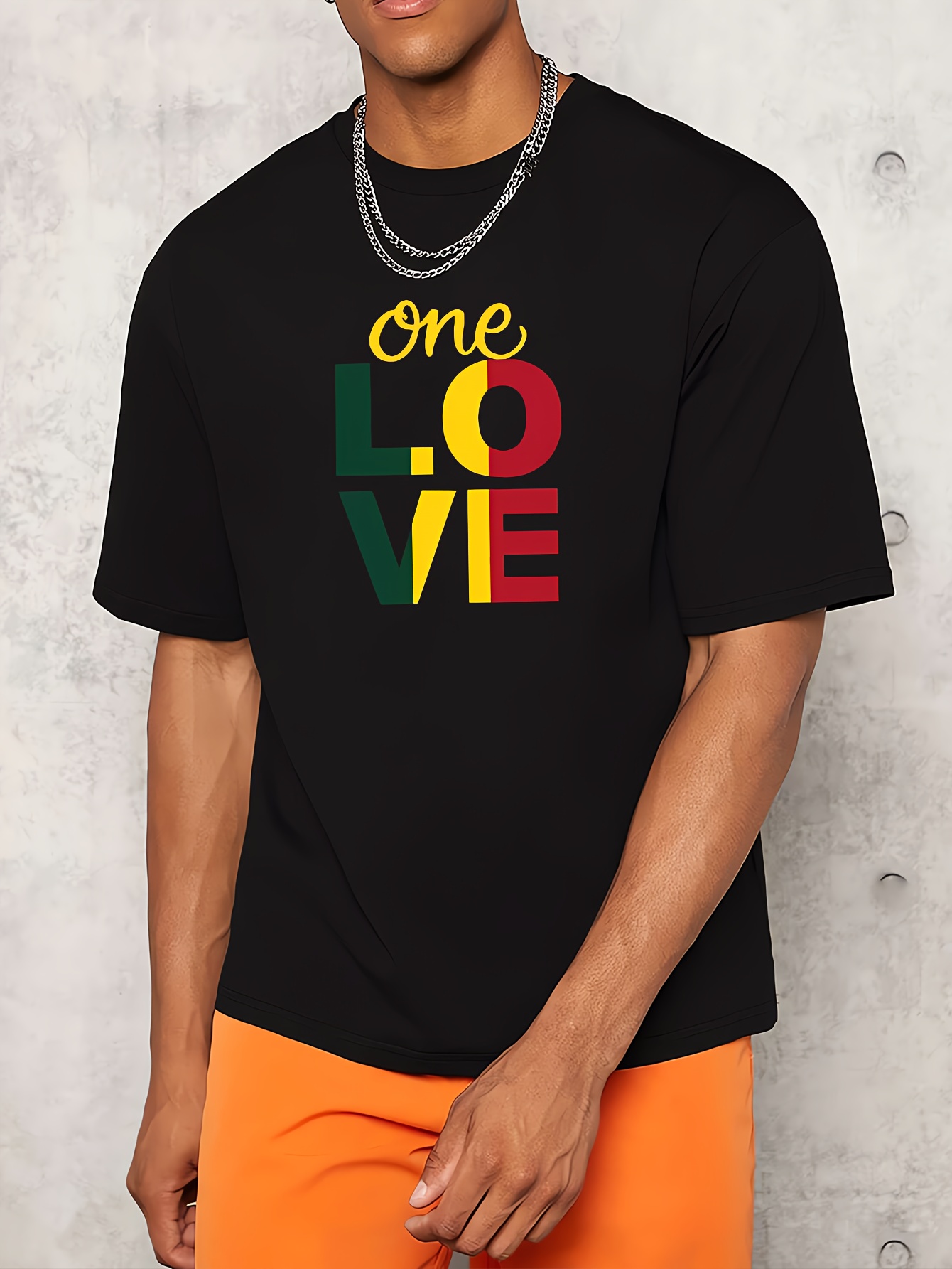 one love graphic mens short sleeve t shirt comfy stretchy trendy tees for summer casual daily style fashion clothing details 11