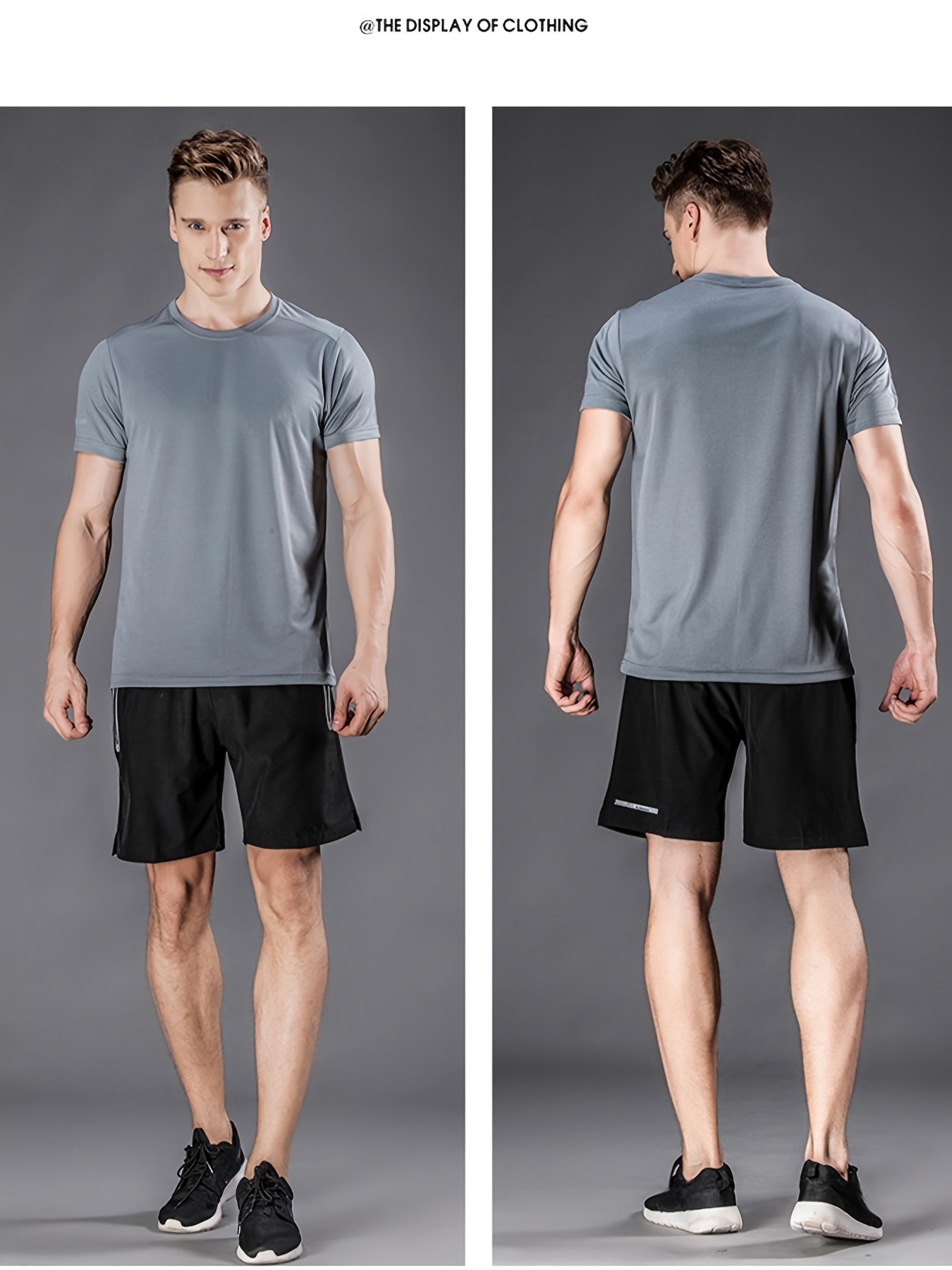 mens solid slightly stretch quick drying breathable short sleeve round neck comfy t shirt for gym fitness training details 2