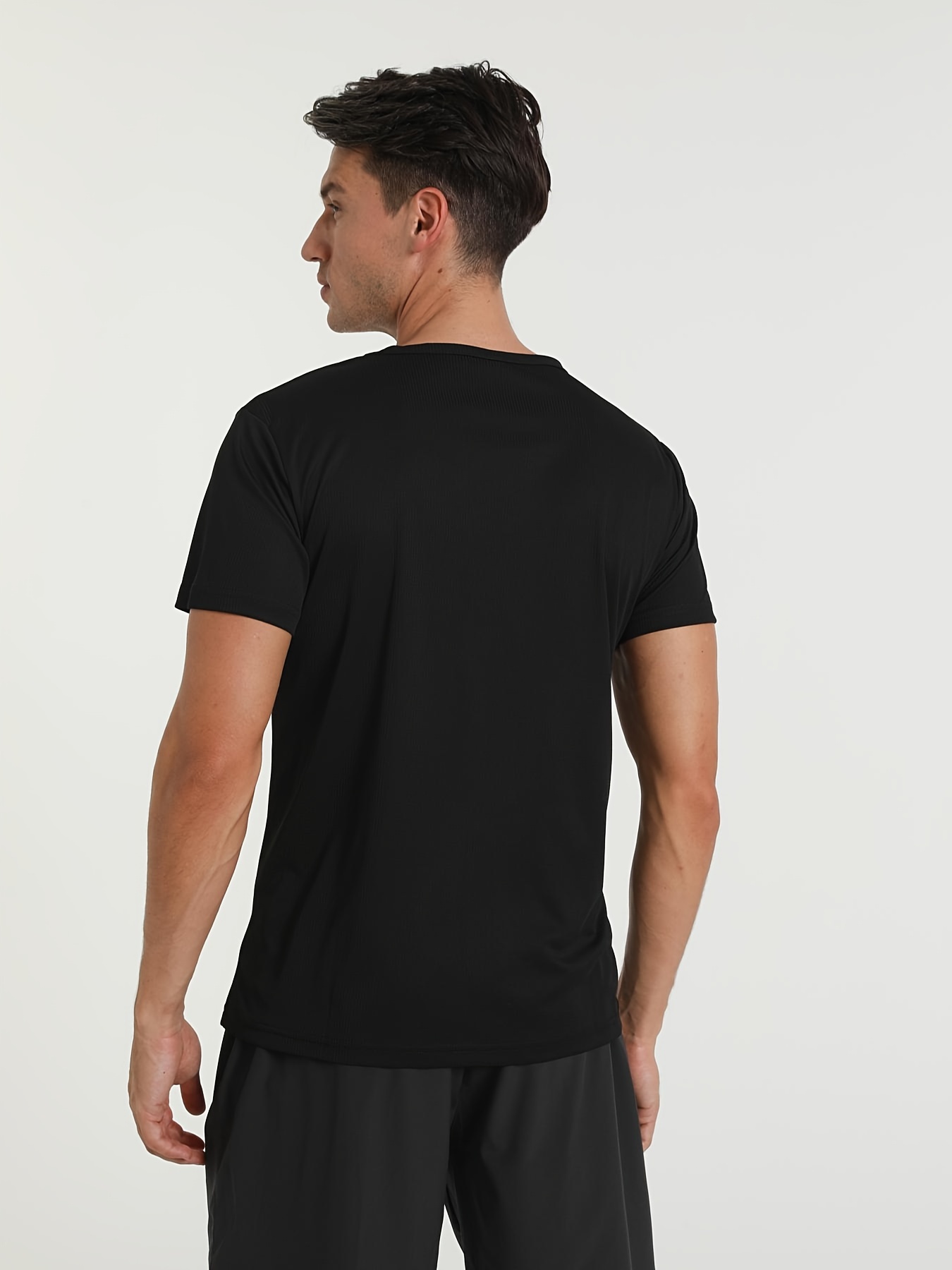 mens solid slightly stretch quick drying breathable short sleeve round neck comfy t shirt for gym fitness training details 15