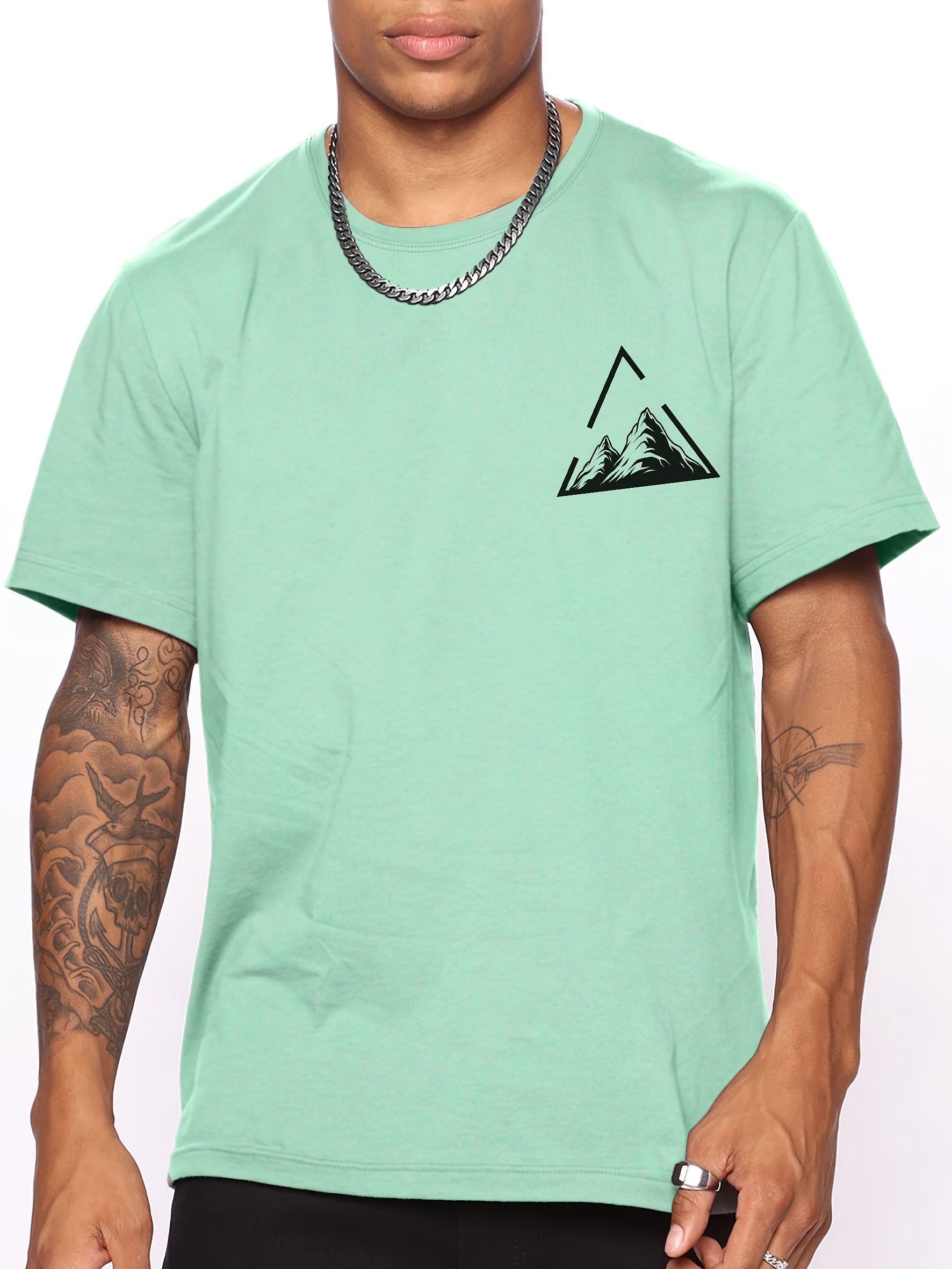 stylish mountain with triangular frame pattern print mens t shirt graphic tee mens summer clothes mens outfits details 0