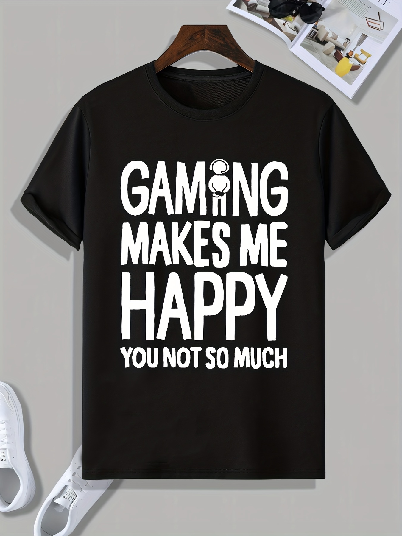 tees for men funny gaming make me happy print t shirt casual short sleeve tshirt for summer spring fall tops as gifts details 11