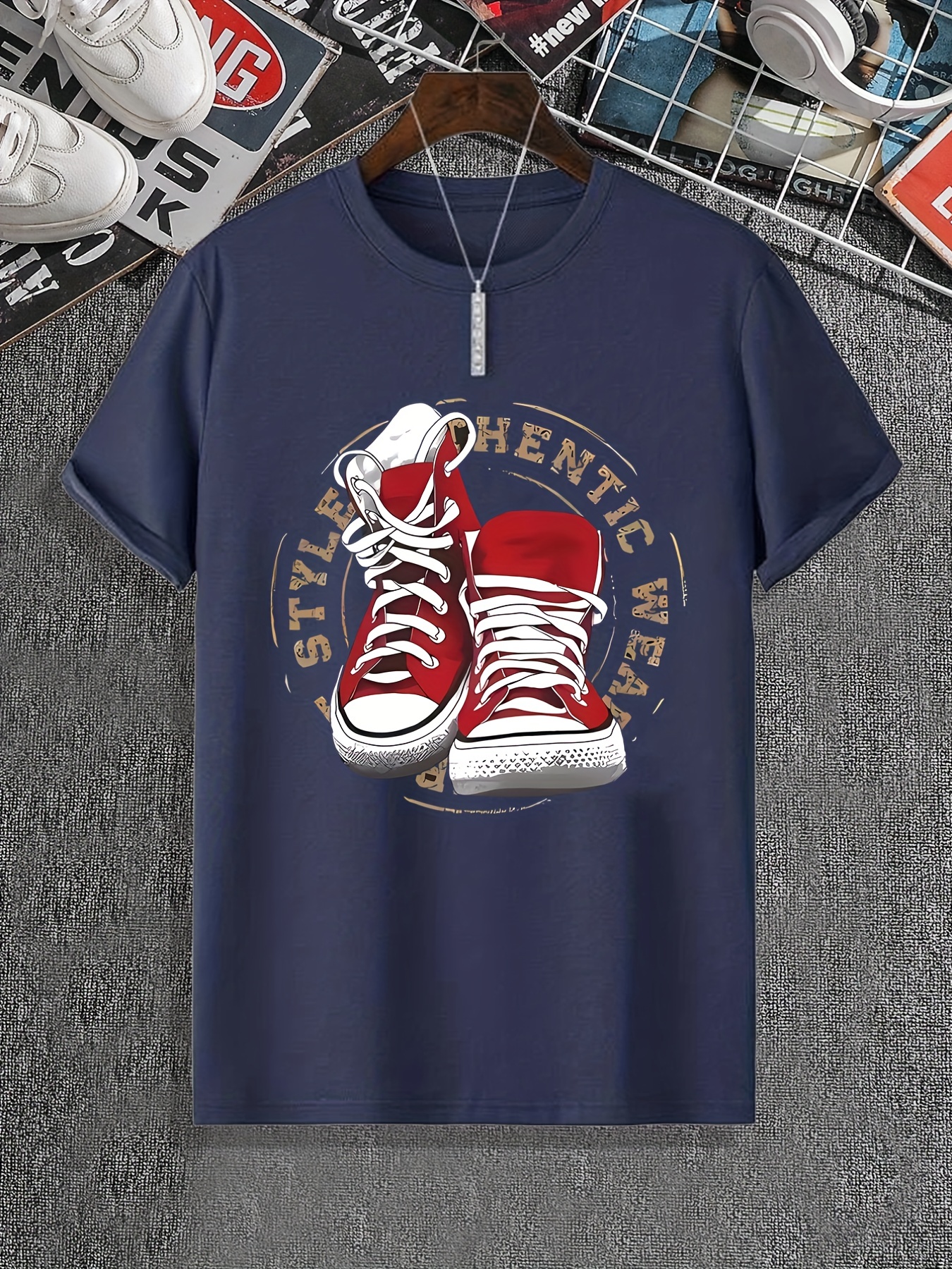 shoes letter ring pattern print mens sports t shirt graphic tee mens summer clothes mens outfits details 0