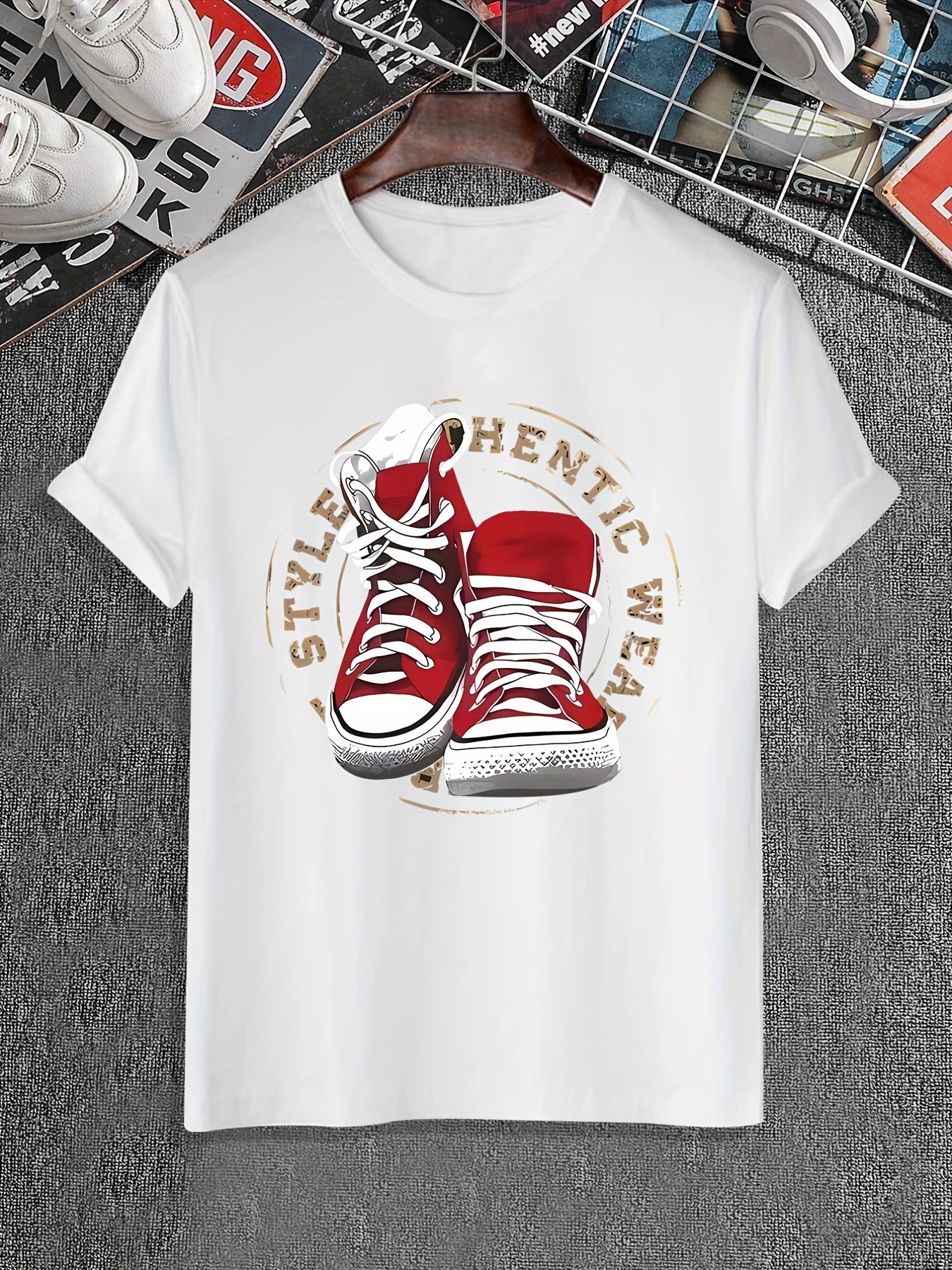 shoes letter ring pattern print mens sports t shirt graphic tee mens summer clothes mens outfits details 5