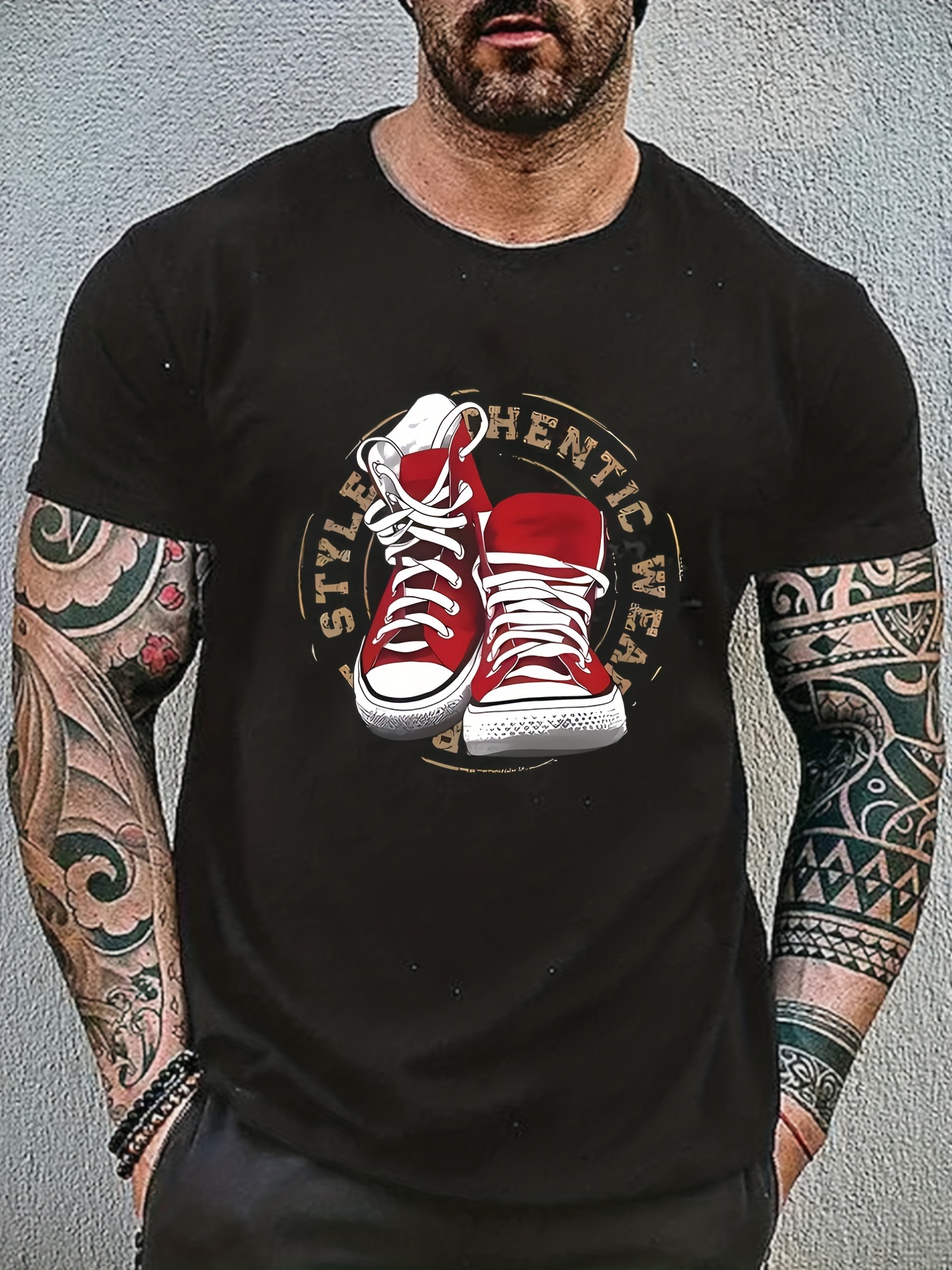 shoes letter ring pattern print mens sports t shirt graphic tee mens summer clothes mens outfits details 10