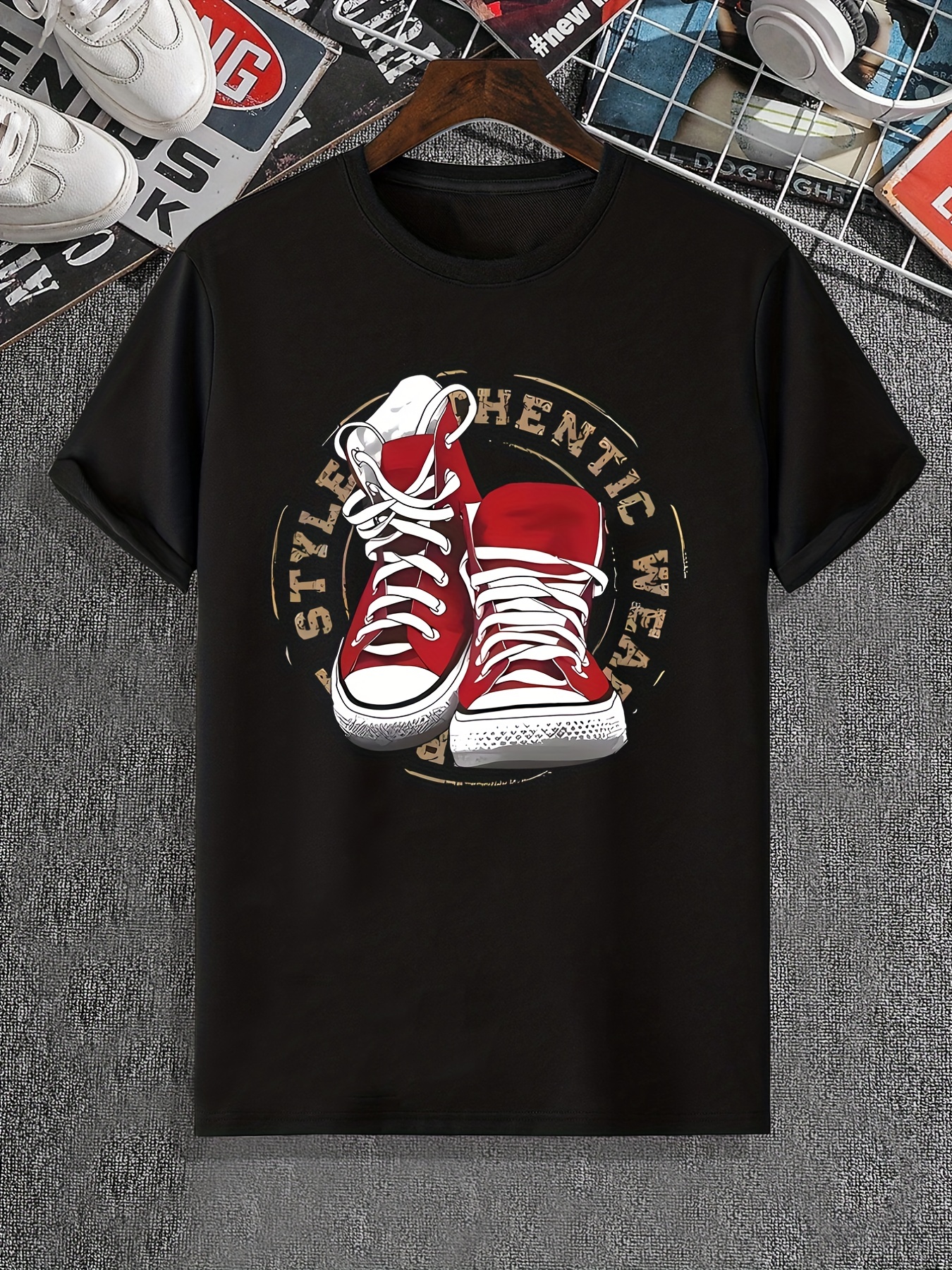 shoes letter ring pattern print mens sports t shirt graphic tee mens summer clothes mens outfits details 13