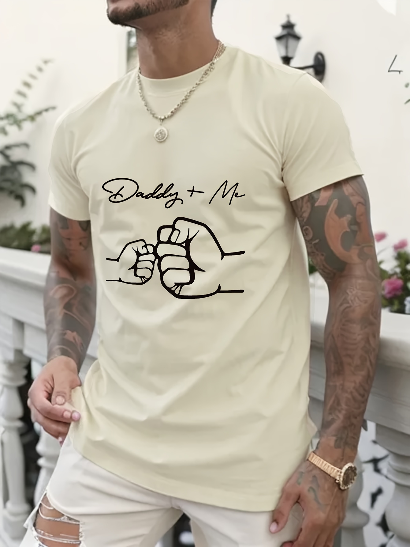 daddy me graphic mens short sleeve t shirt comfy stretchy trendy tees for summer casual daily style fashion clothing details 0