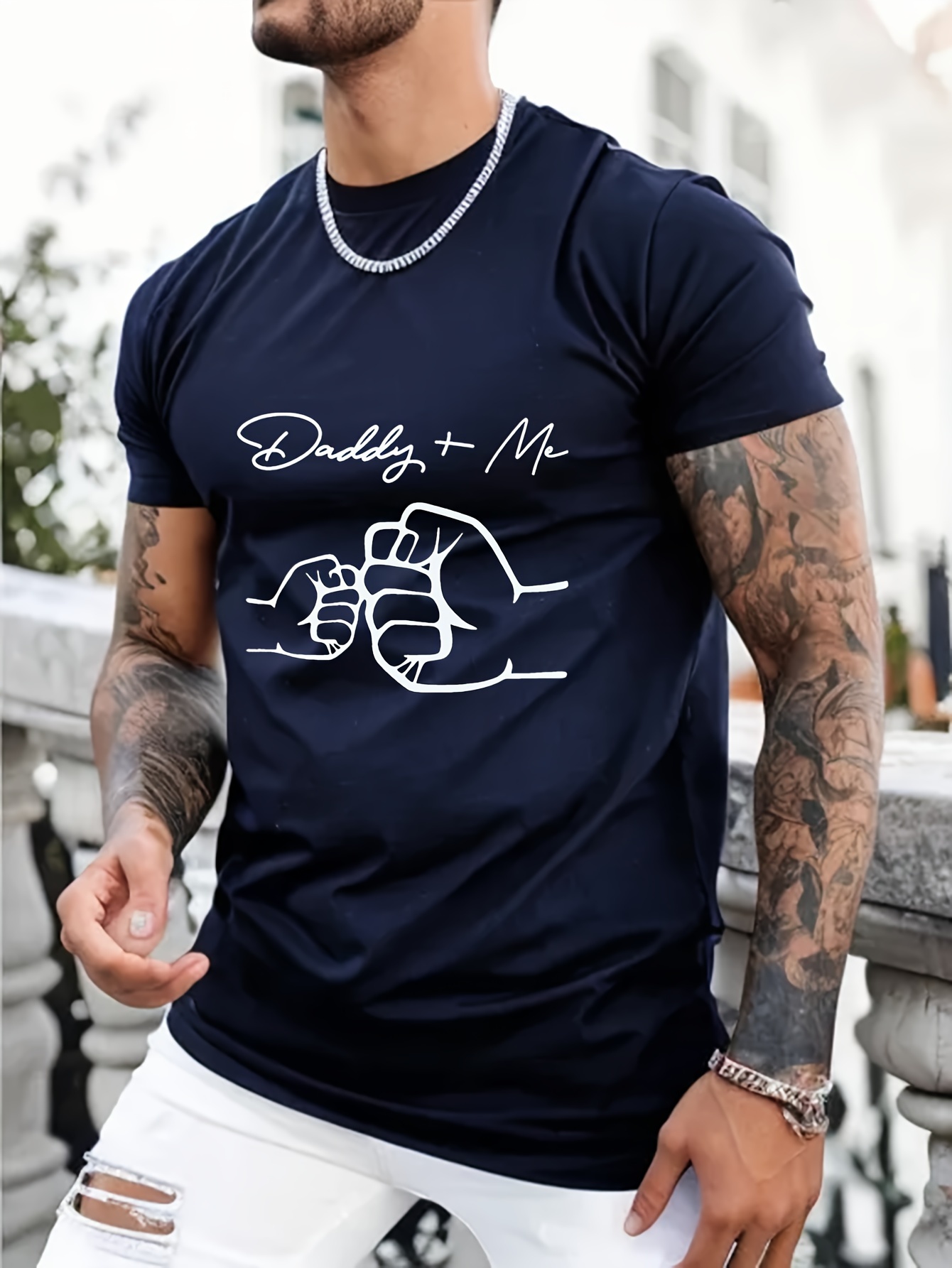 daddy me graphic mens short sleeve t shirt comfy stretchy trendy tees for summer casual daily style fashion clothing details 10