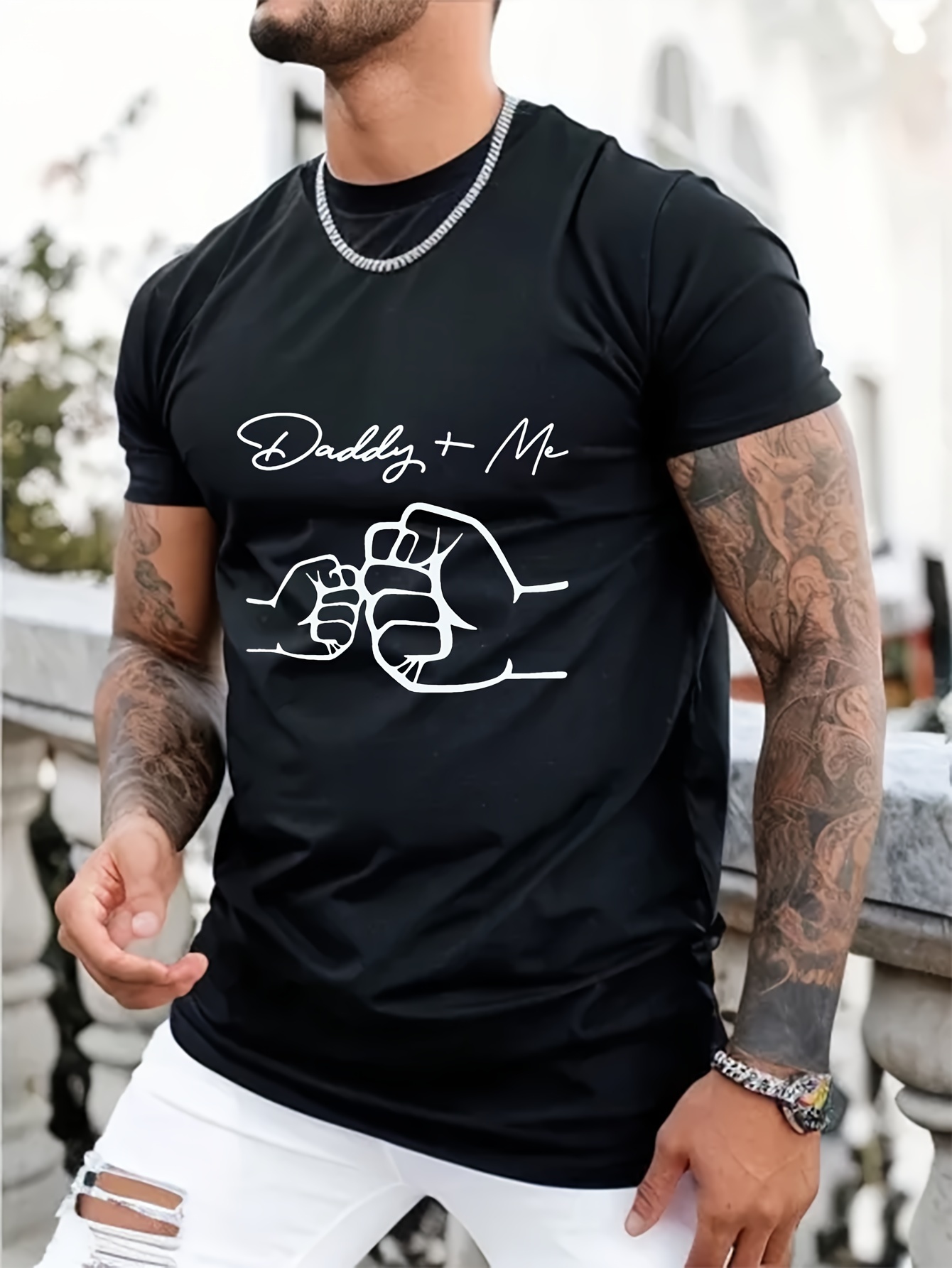 daddy me graphic mens short sleeve t shirt comfy stretchy trendy tees for summer casual daily style fashion clothing details 16