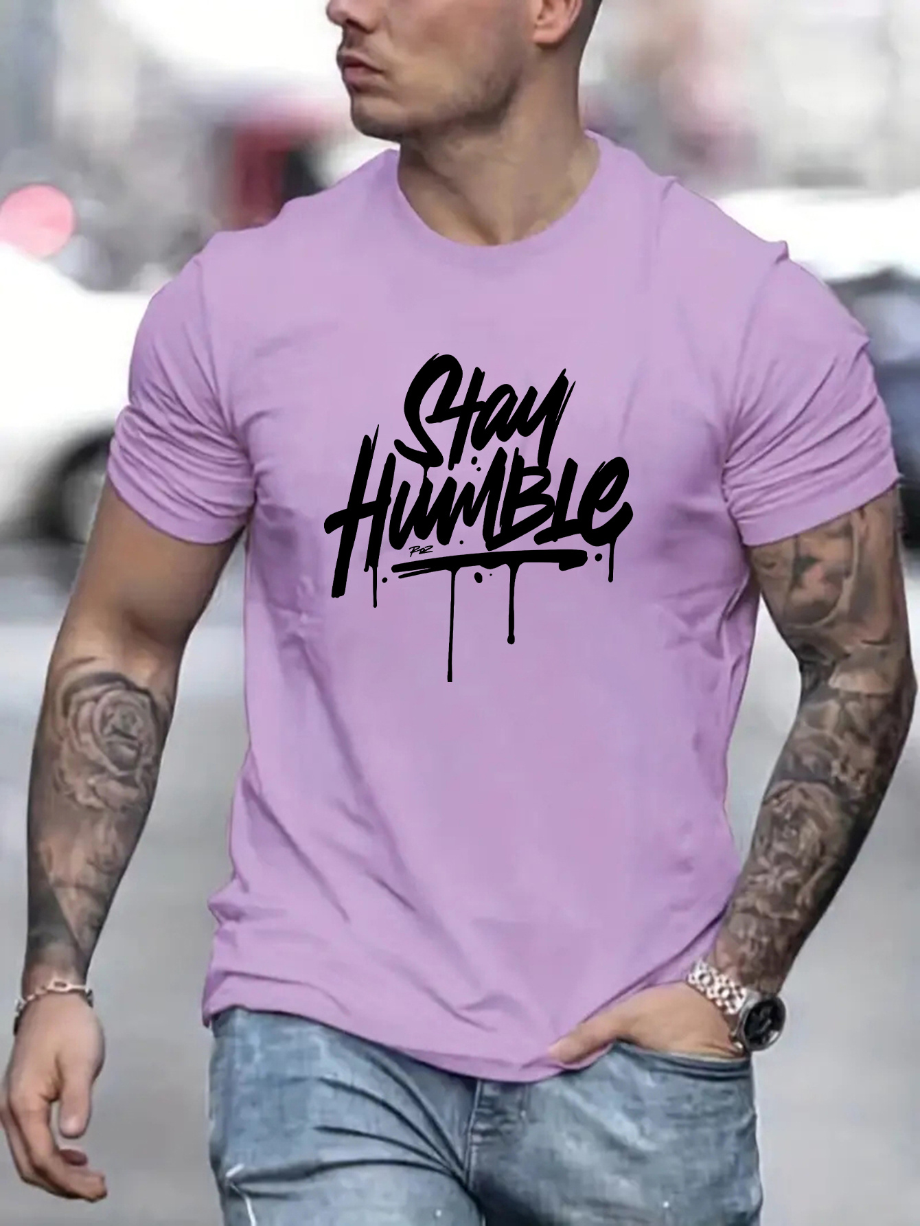 mens stay humble graphic short sleeve t shirt comfy stretchy trendy tees for summer casual daily style fashion clothing details 0