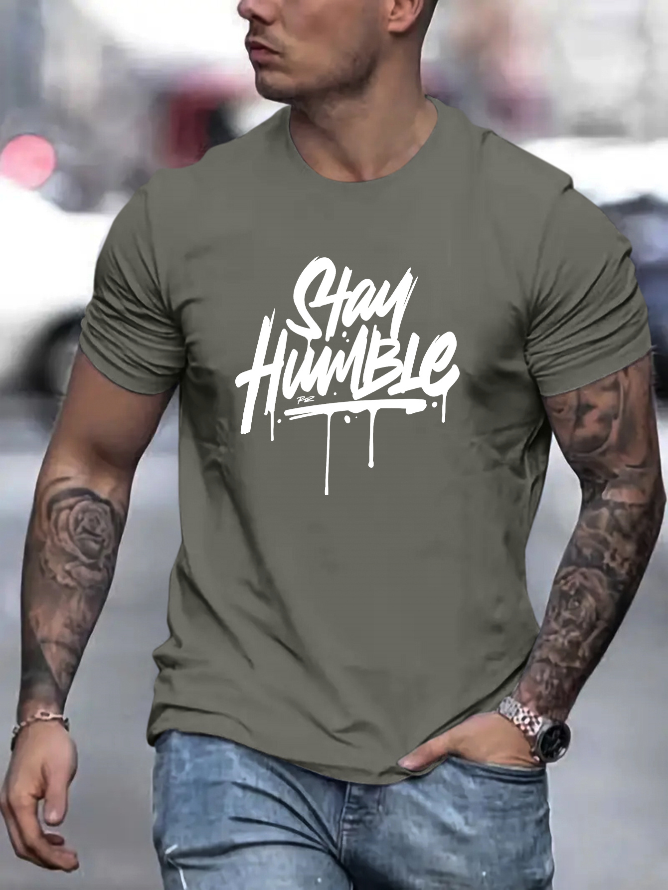 mens stay humble graphic short sleeve t shirt comfy stretchy trendy tees for summer casual daily style fashion clothing details 15