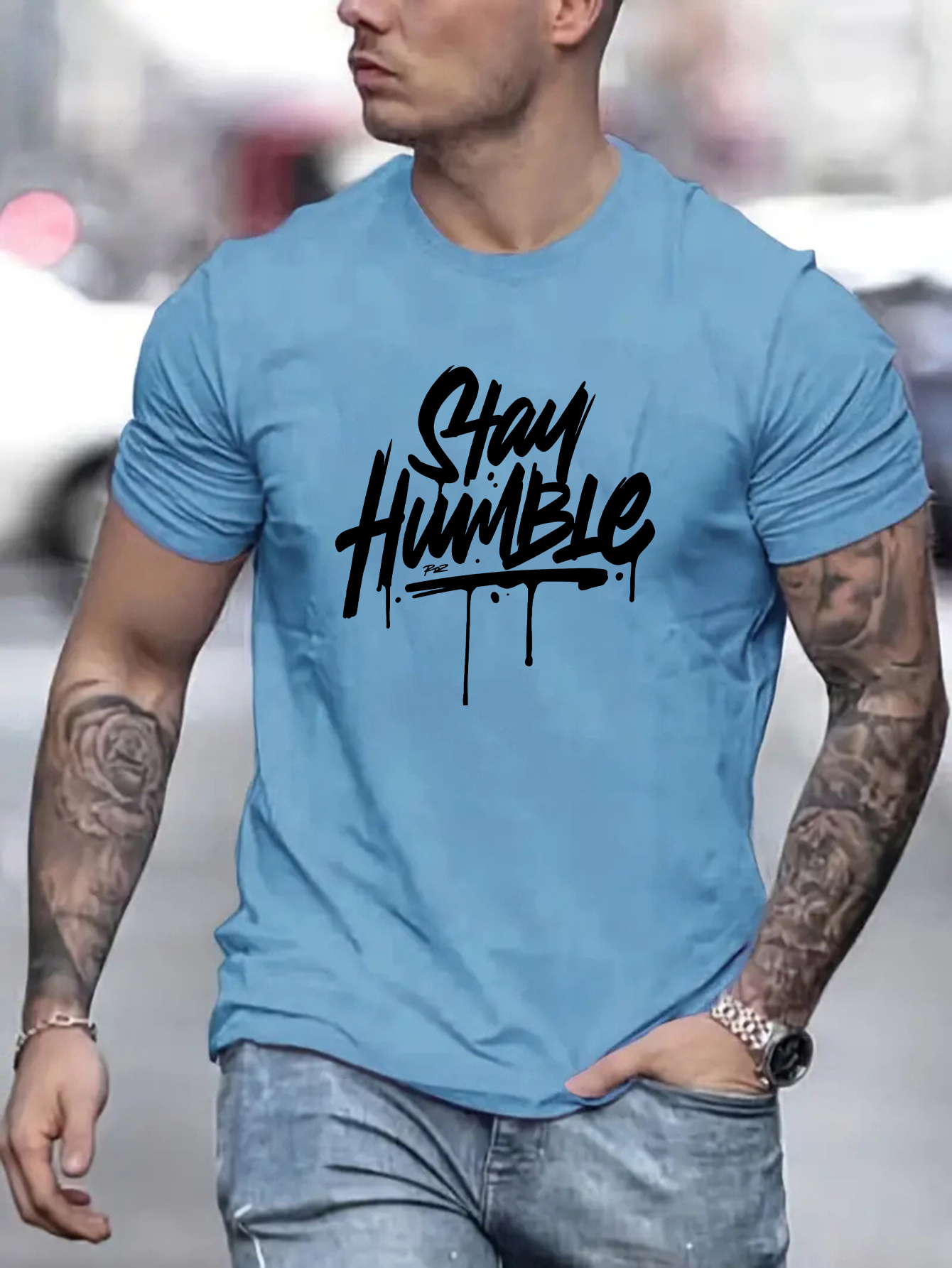 mens stay humble graphic short sleeve t shirt comfy stretchy trendy tees for summer casual daily style fashion clothing details 25