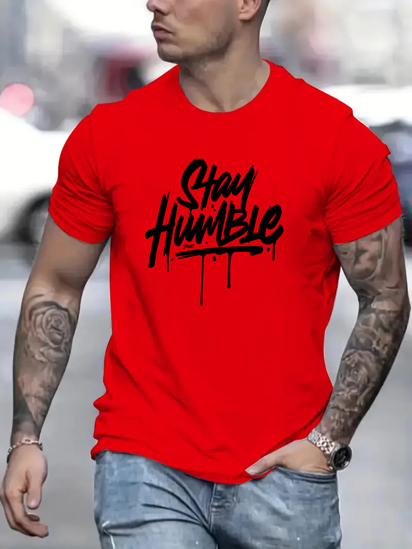 mens stay humble graphic short sleeve t shirt comfy stretchy trendy tees for summer casual daily style fashion clothing details 35