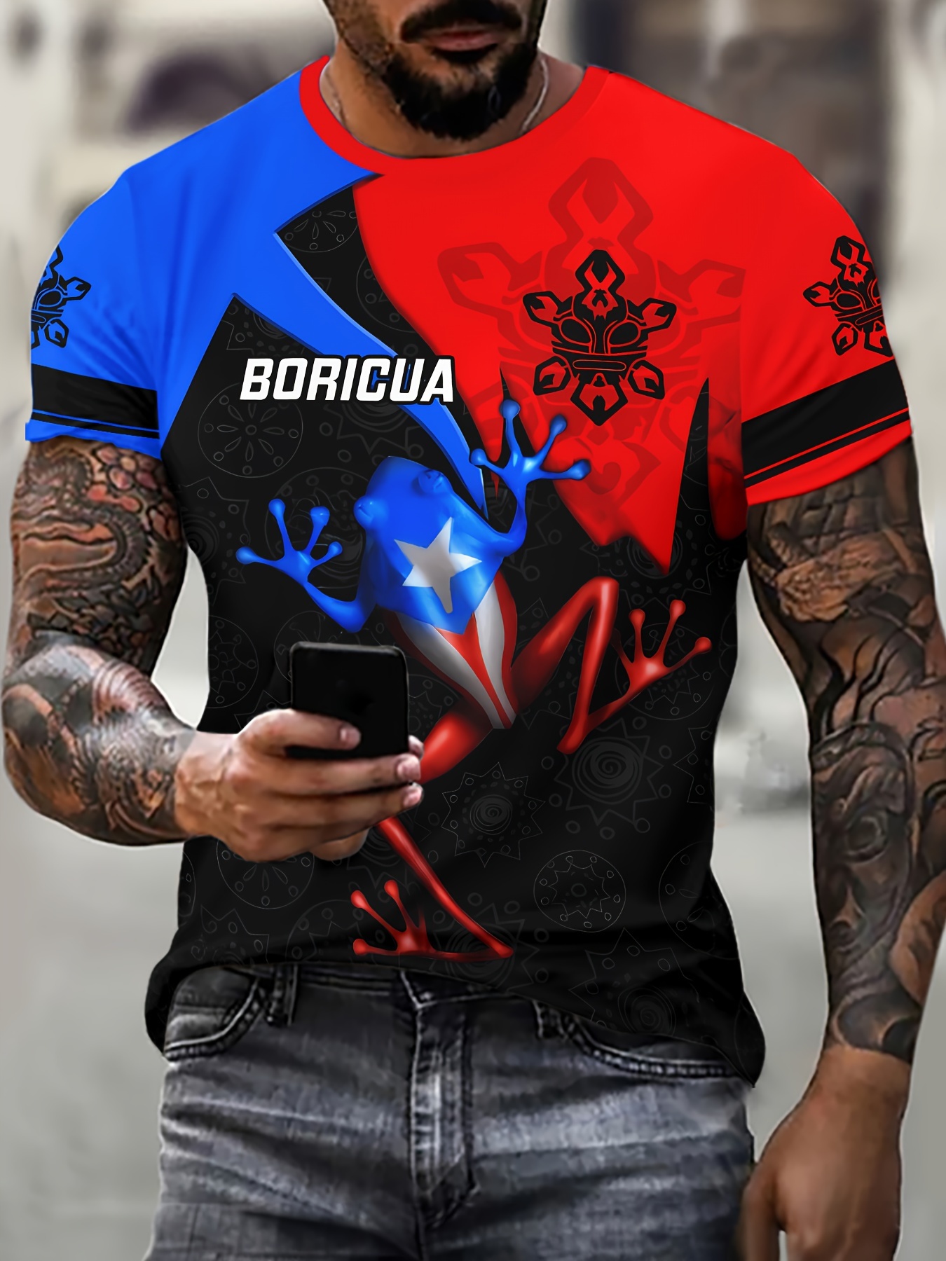   frog pattern 3d printed crew neck short sleeve t shirt for men casual summer t shirt for daily wear and vacation resorts details 1