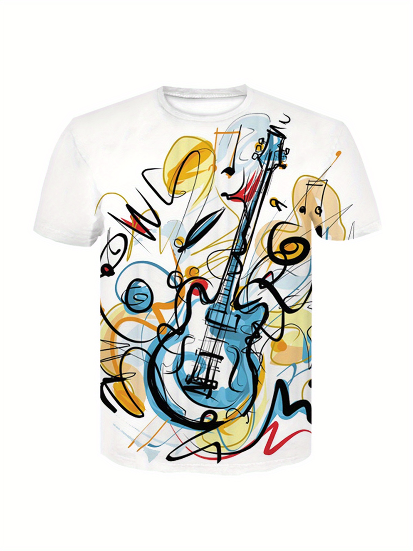 stylish guitar pattern print mens comfy t shirt graphic tee mens summer clothes mens outfits details 0