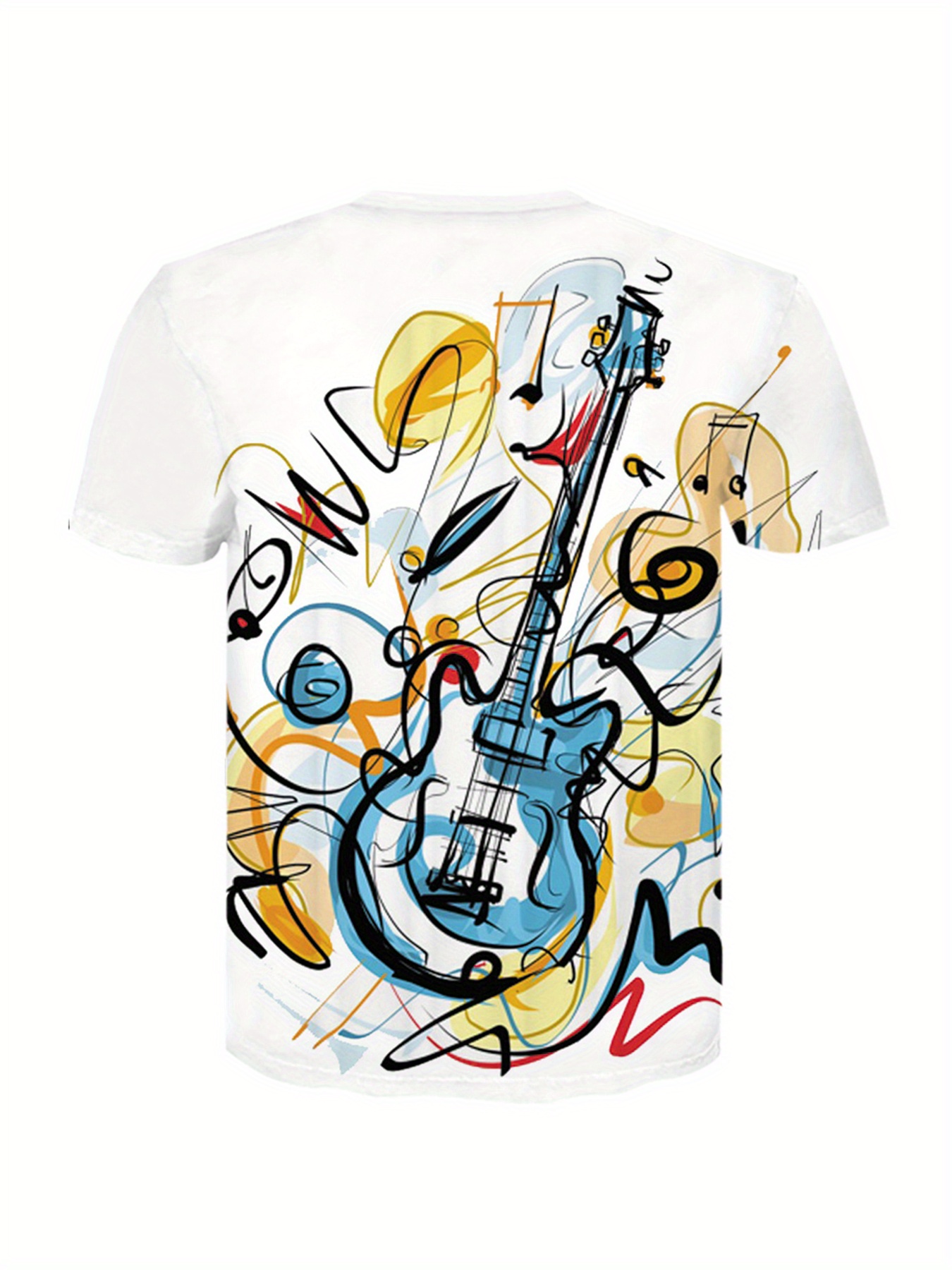 stylish guitar pattern print mens comfy t shirt graphic tee mens summer clothes mens outfits details 1