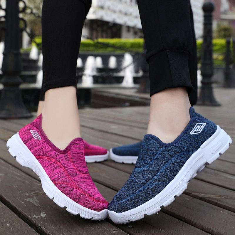 womens solid color casual sneakers slip on soft sole flat breathable shoes lightweight low top walking shoes details 1