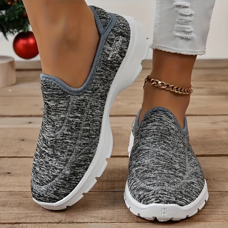 womens solid color casual sneakers slip on soft sole flat breathable shoes lightweight low top walking shoes details 2